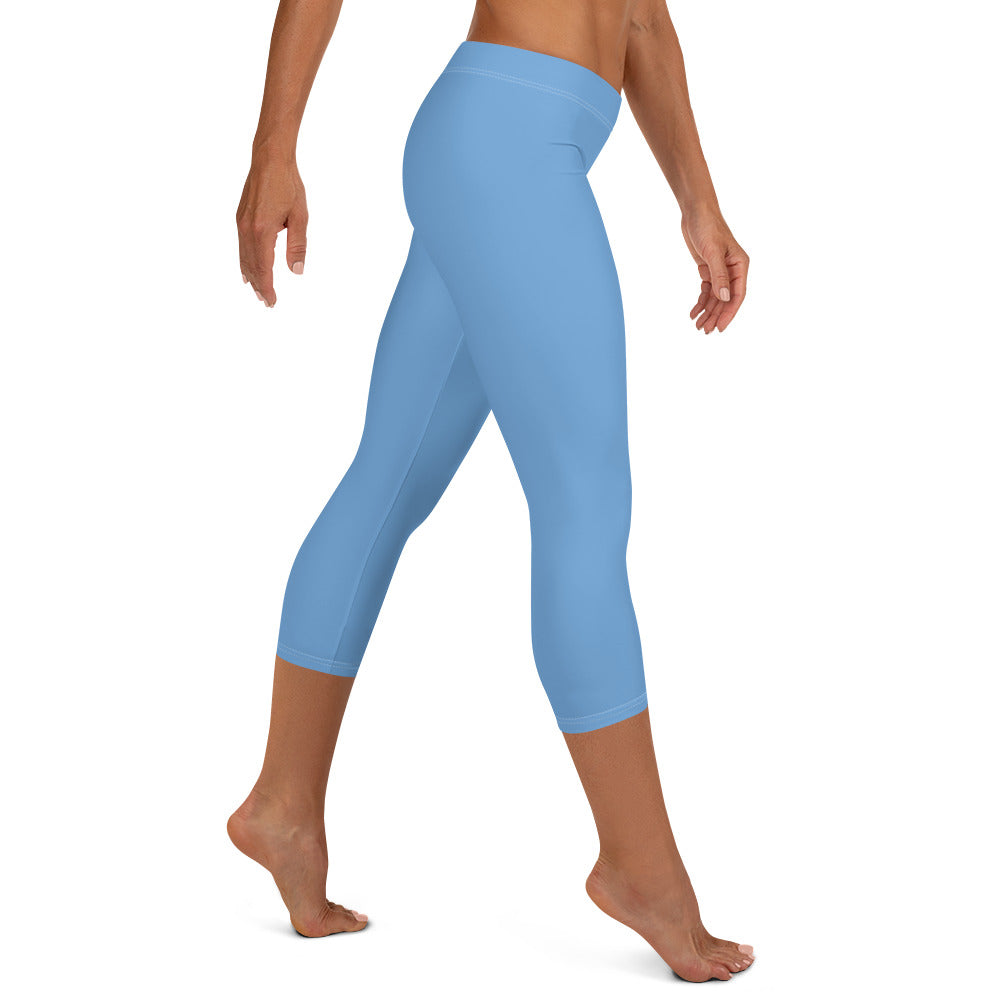 0302 Capri Leggings, Solid Blue