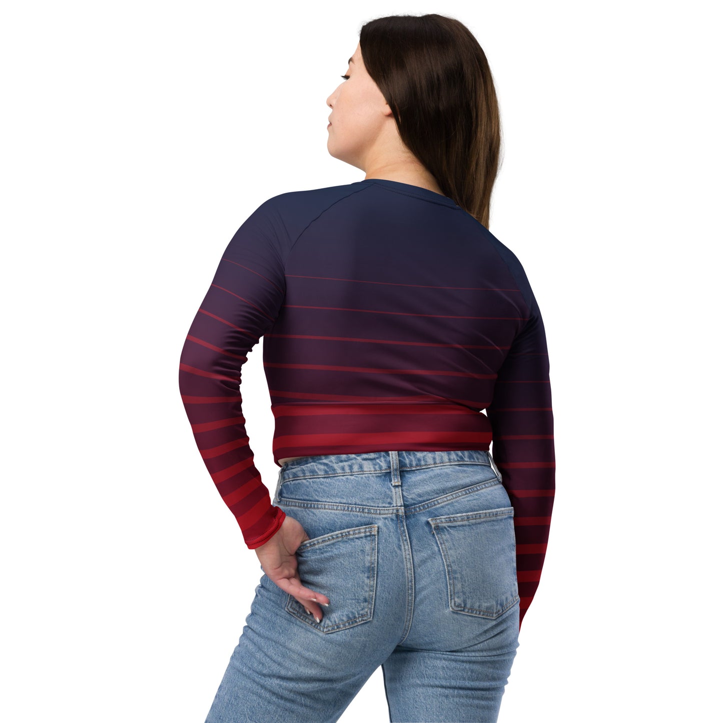 0103 Long-Sleeve Crop Top, Stripes Red to Blue, 02