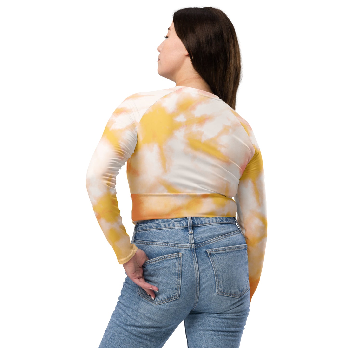 0103 Long-Sleeve Crop Top, Tie Dye Orange, 02