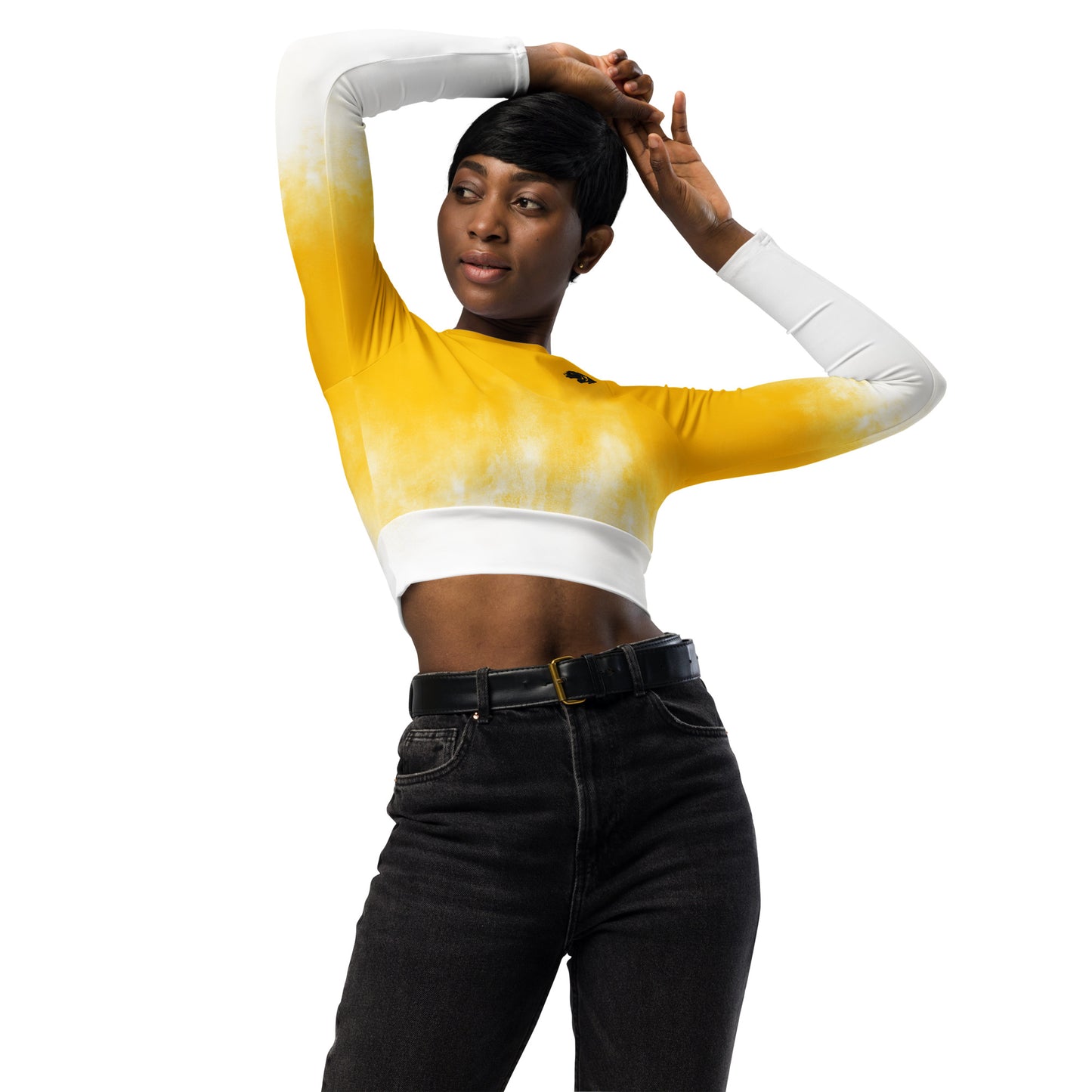 0103 Long-Sleeve Crop Top, Gradient White to Yellow, 02