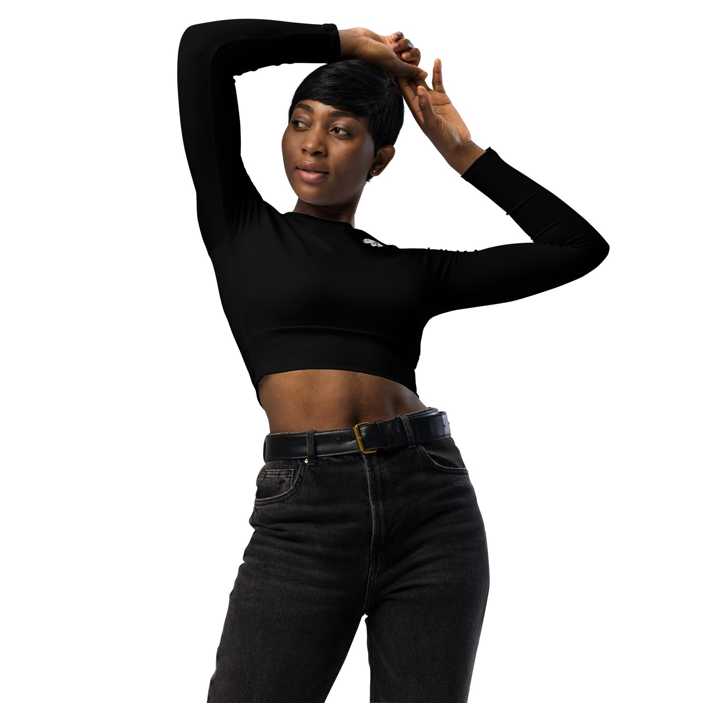 0103 Long-Sleeve Crop Top, Solid Black, 02