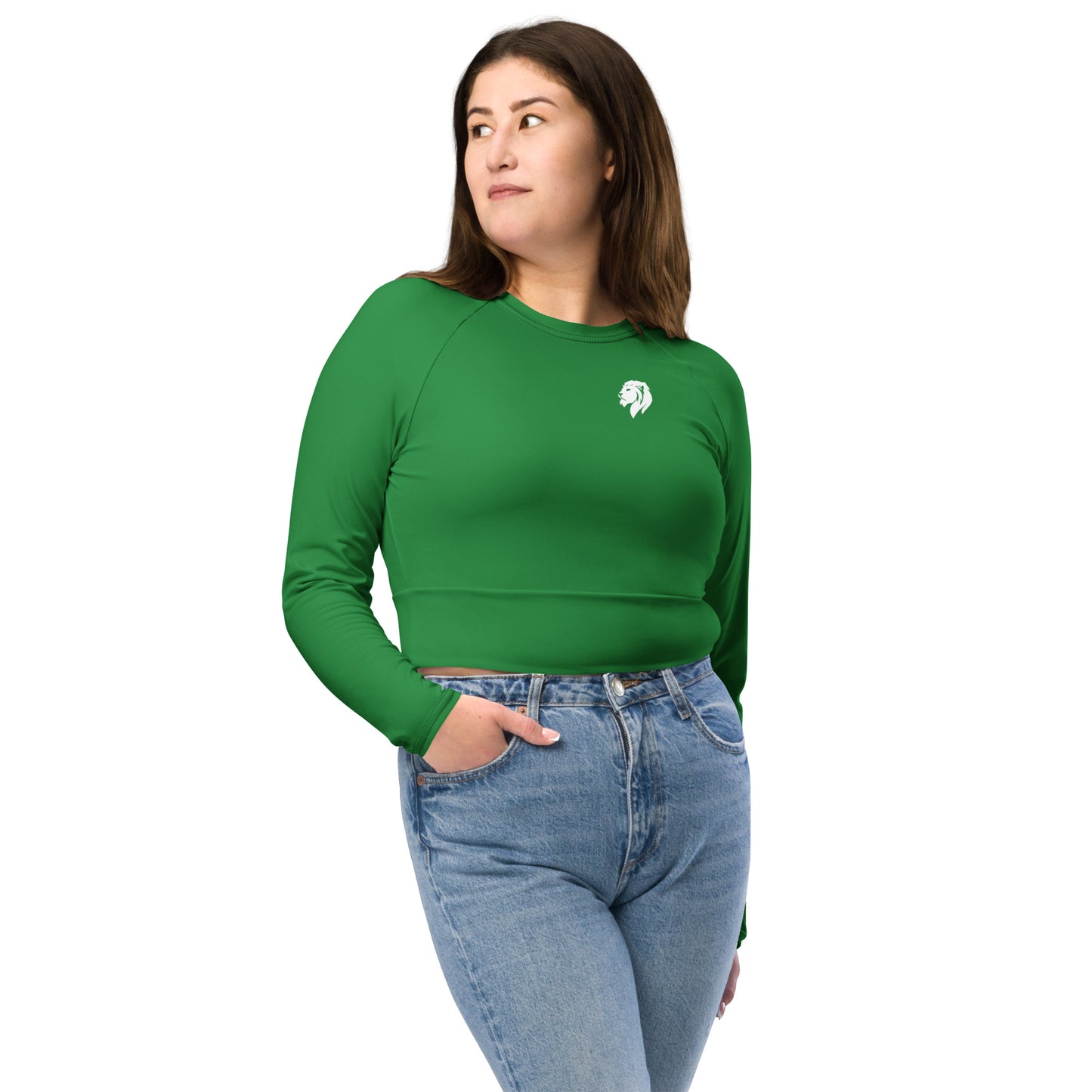 0103 Long-Sleeve Crop Top, Solid Green, 02