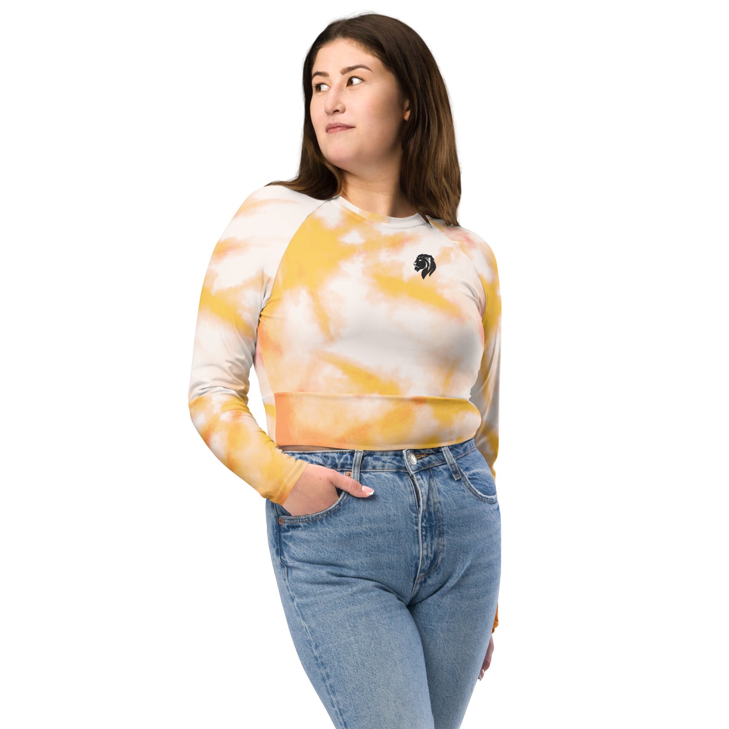 0103 Long-Sleeve Crop Top, Tie Dye Orange, 02