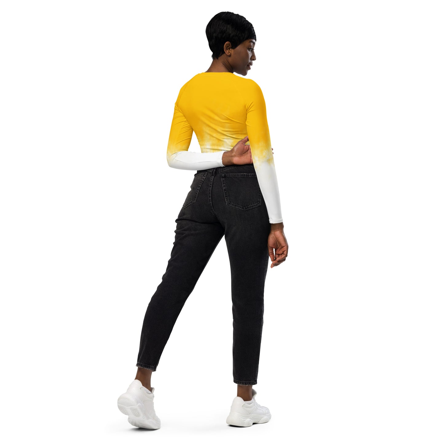 0103 Long-Sleeve Crop Top, Gradient White to Yellow, 02