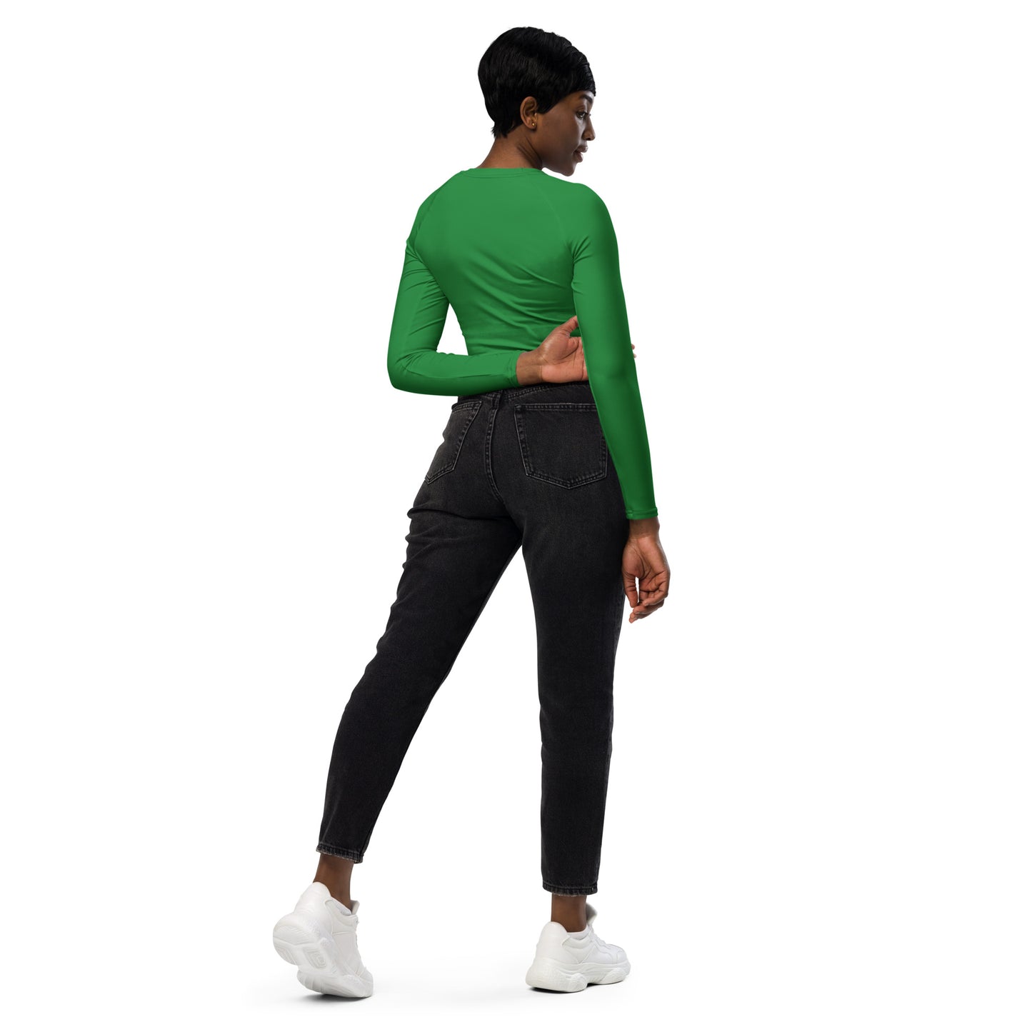 0103 Long-Sleeve Crop Top, Solid Green, 02