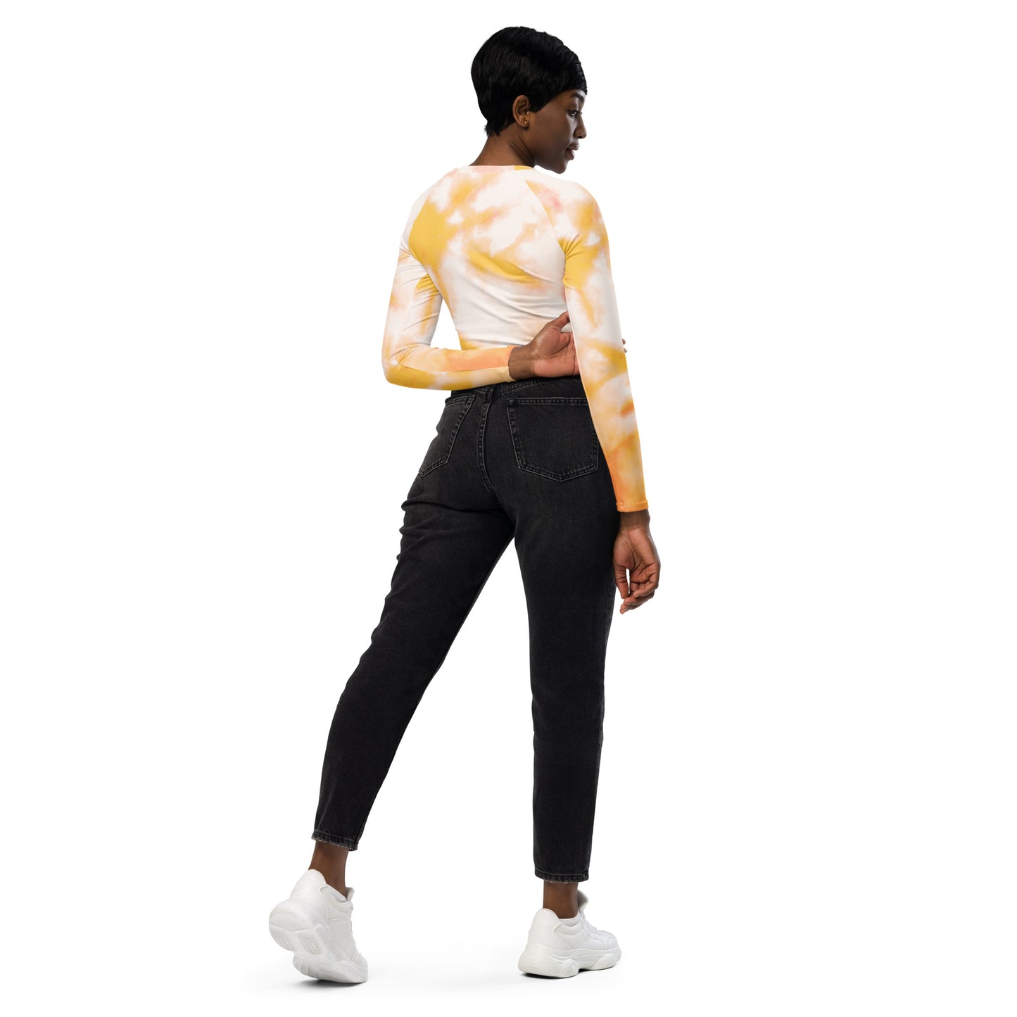 0103 Long-Sleeve Crop Top, Tie Dye Orange, 02