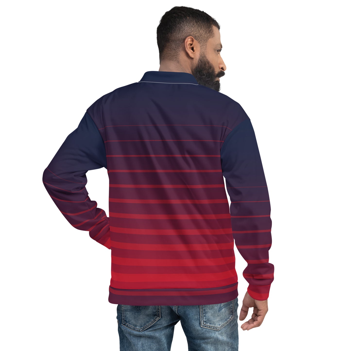 0601c Unisex Bomber Jacket, Stripes Red to Blue, 02