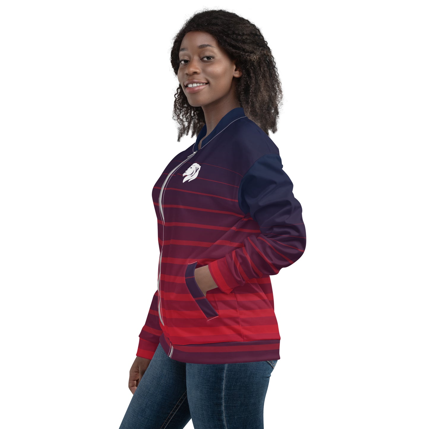 0601c Unisex Bomber Jacket, Stripes Red to Blue, 02