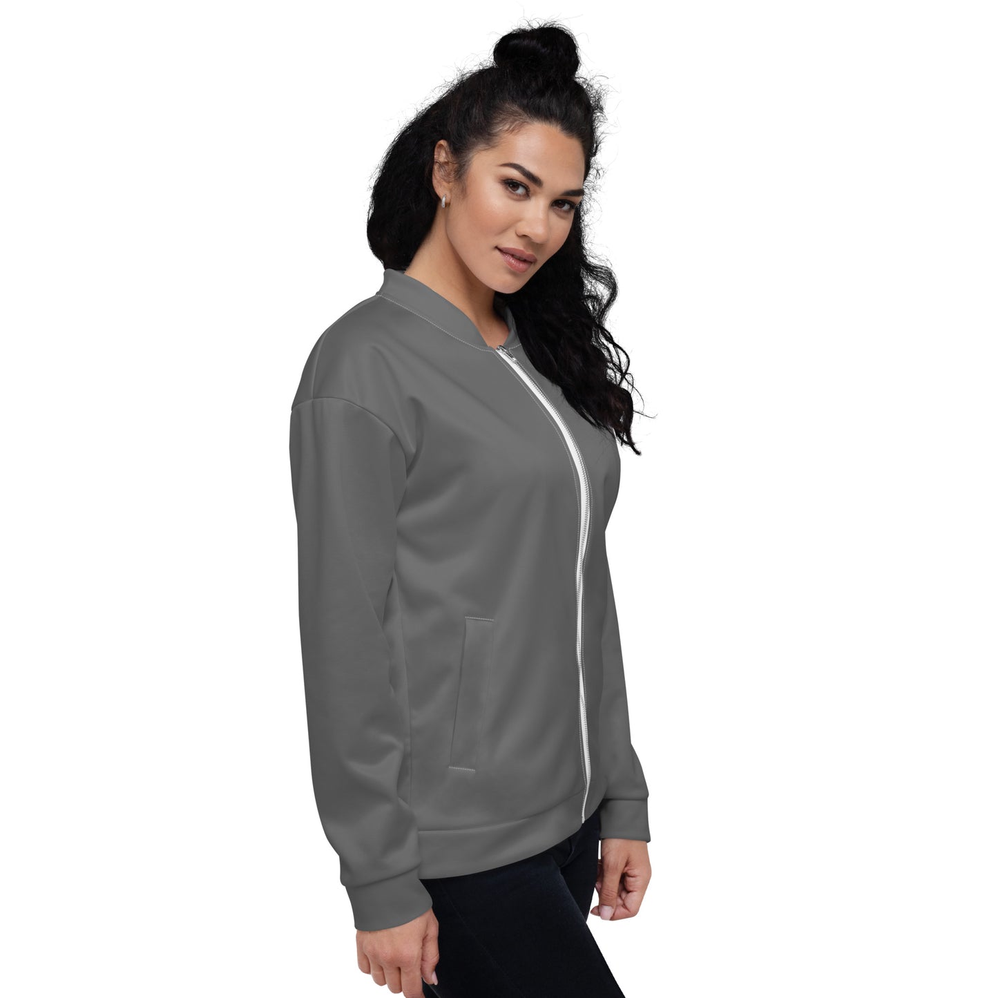 0601c Unisex Bomber Jacket, Solid Grey, 02