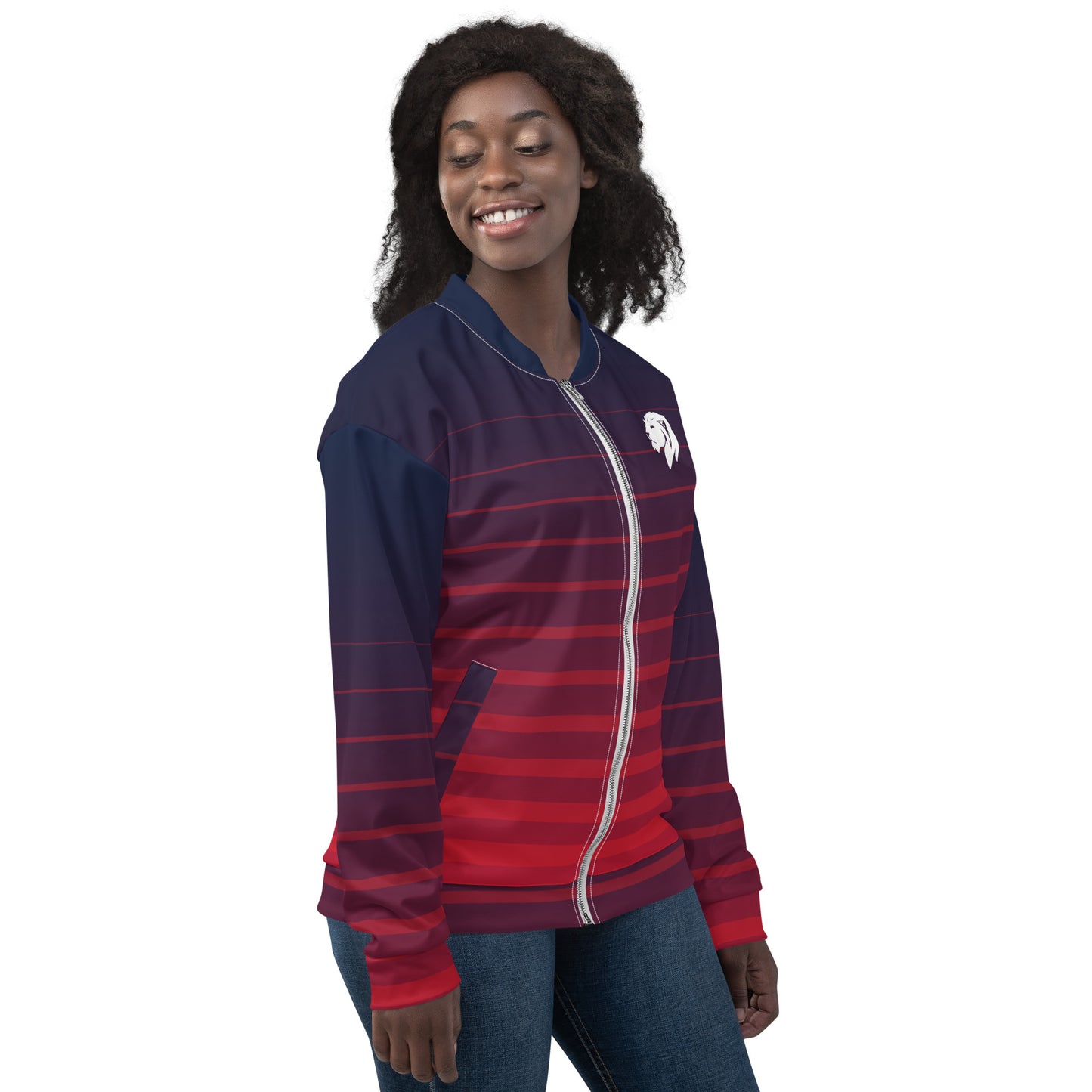 0601c Unisex Bomber Jacket, Stripes Red to Blue, 02