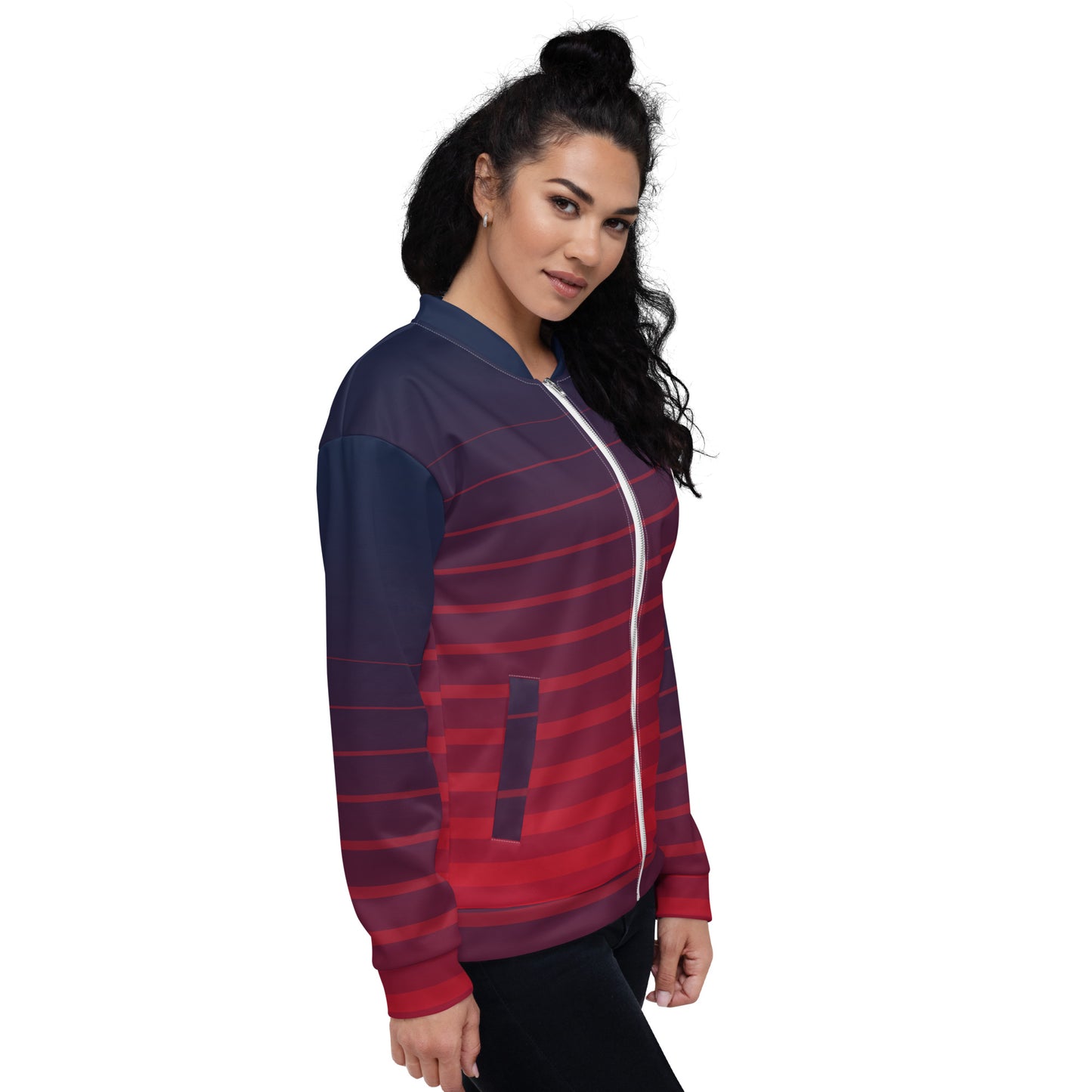 0601c Unisex Bomber Jacket, Stripes Red to Blue, 02