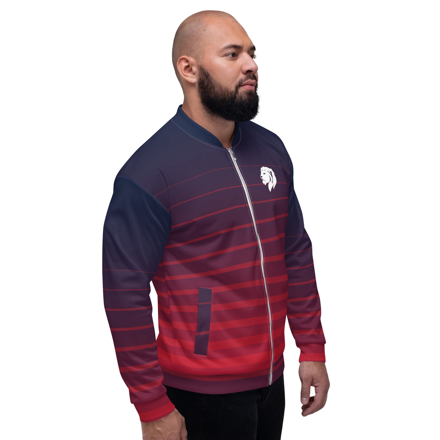 0601c Unisex Bomber Jacket, Stripes Red to Blue, 02