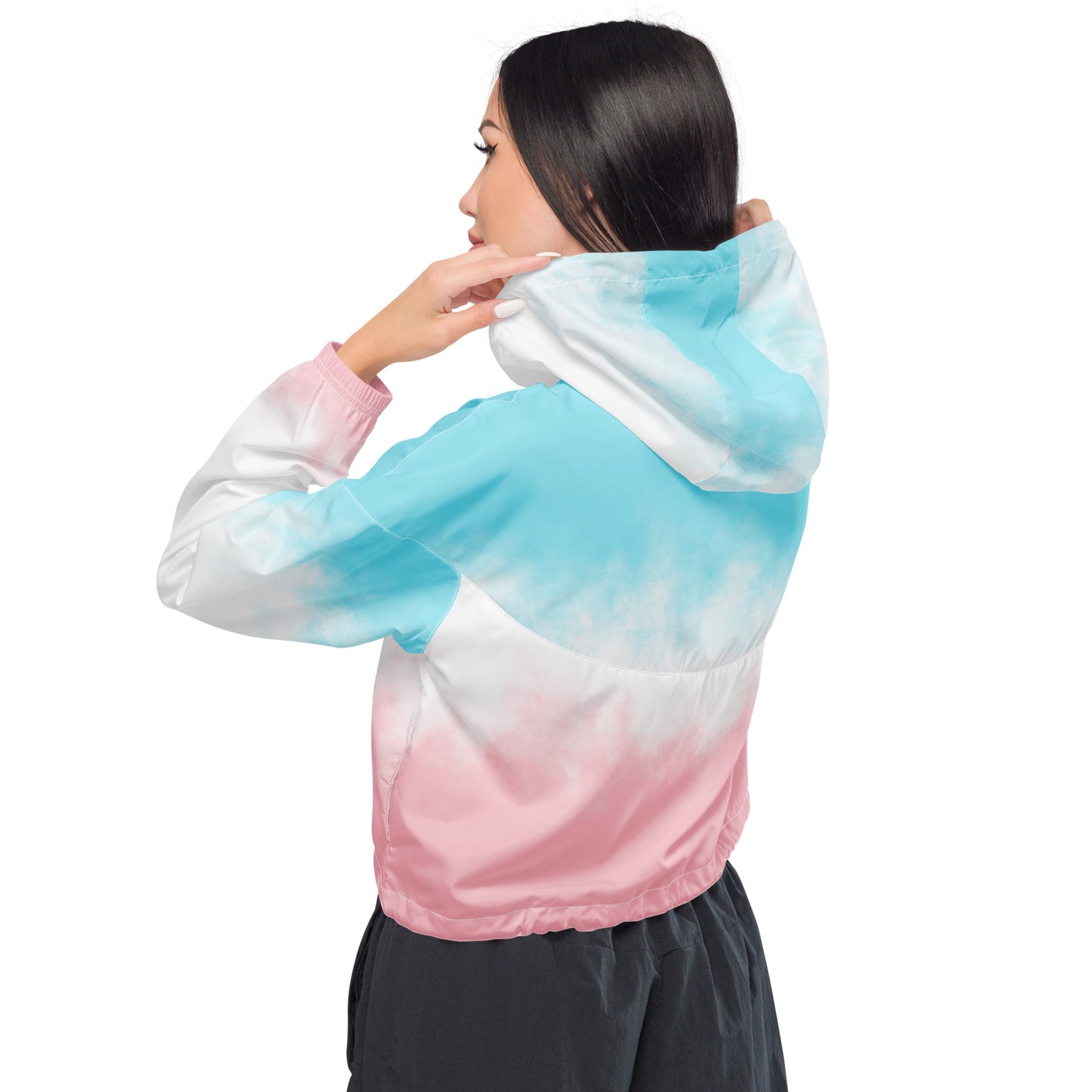 0604 Women’s Cropped Windbreaker, Gradient Pink and Blue, 02