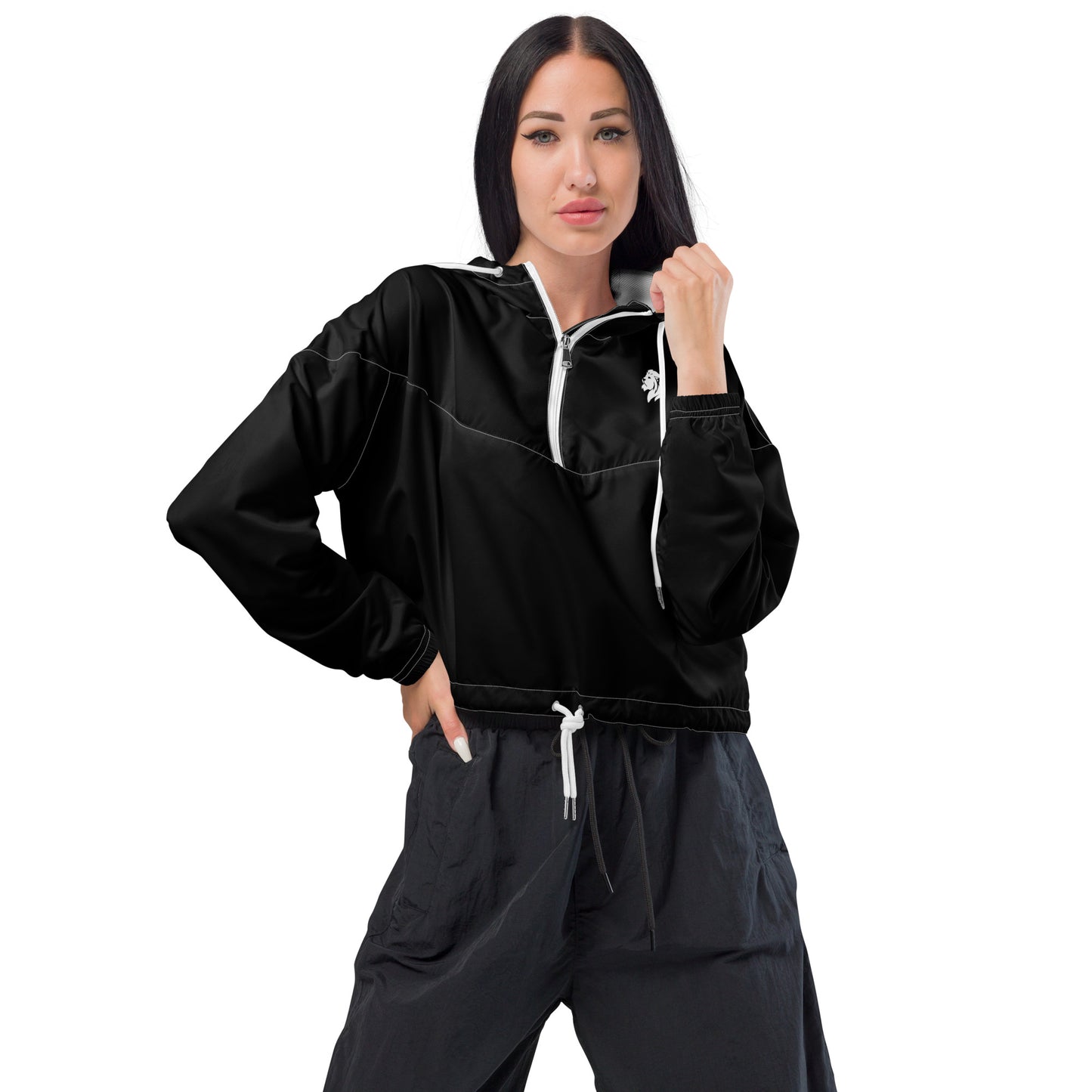 0604 Women’s Cropped Windbreaker, Solid Black, 02