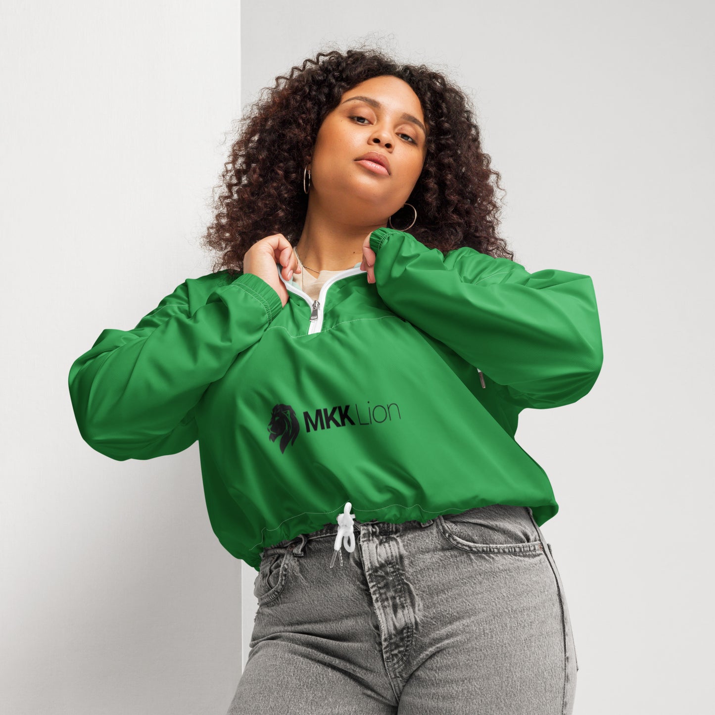 0604 Women’s Cropped Windbreaker, Solid Green, 02