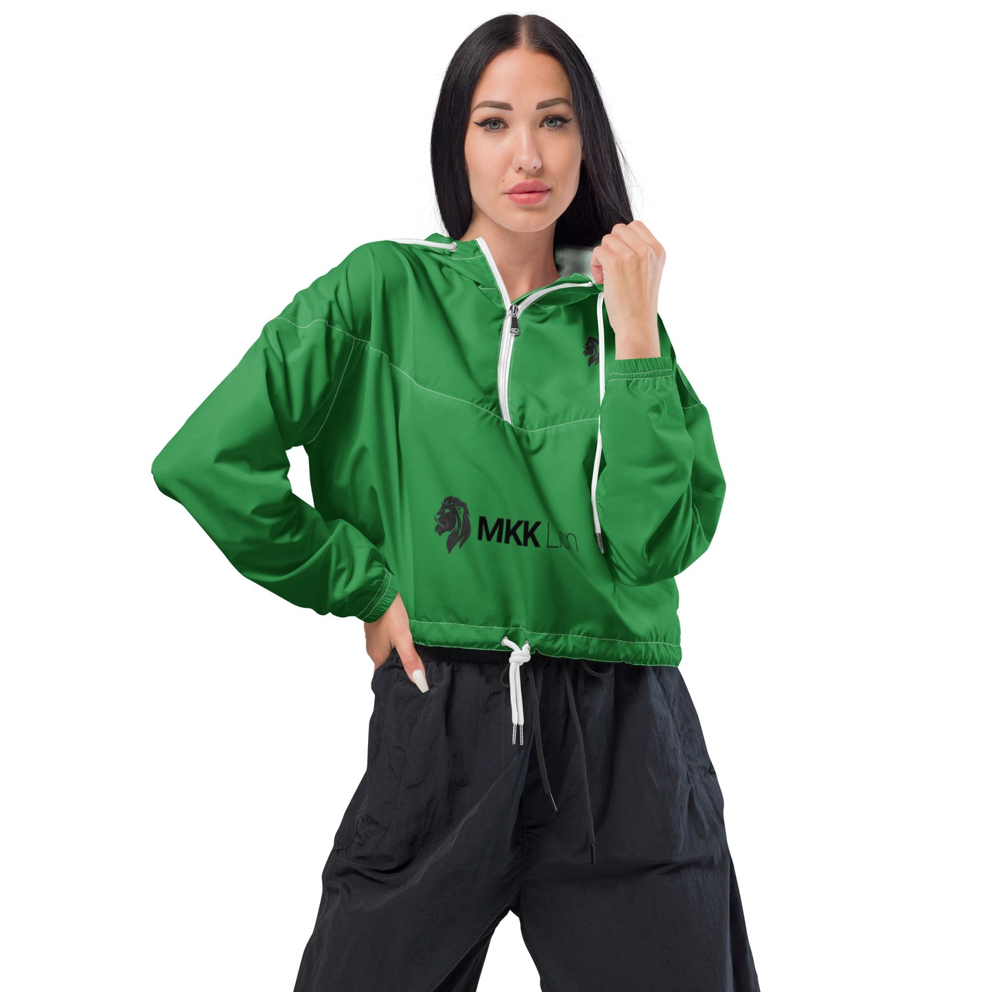 0604 Women’s Cropped Windbreaker, Solid Green, 02