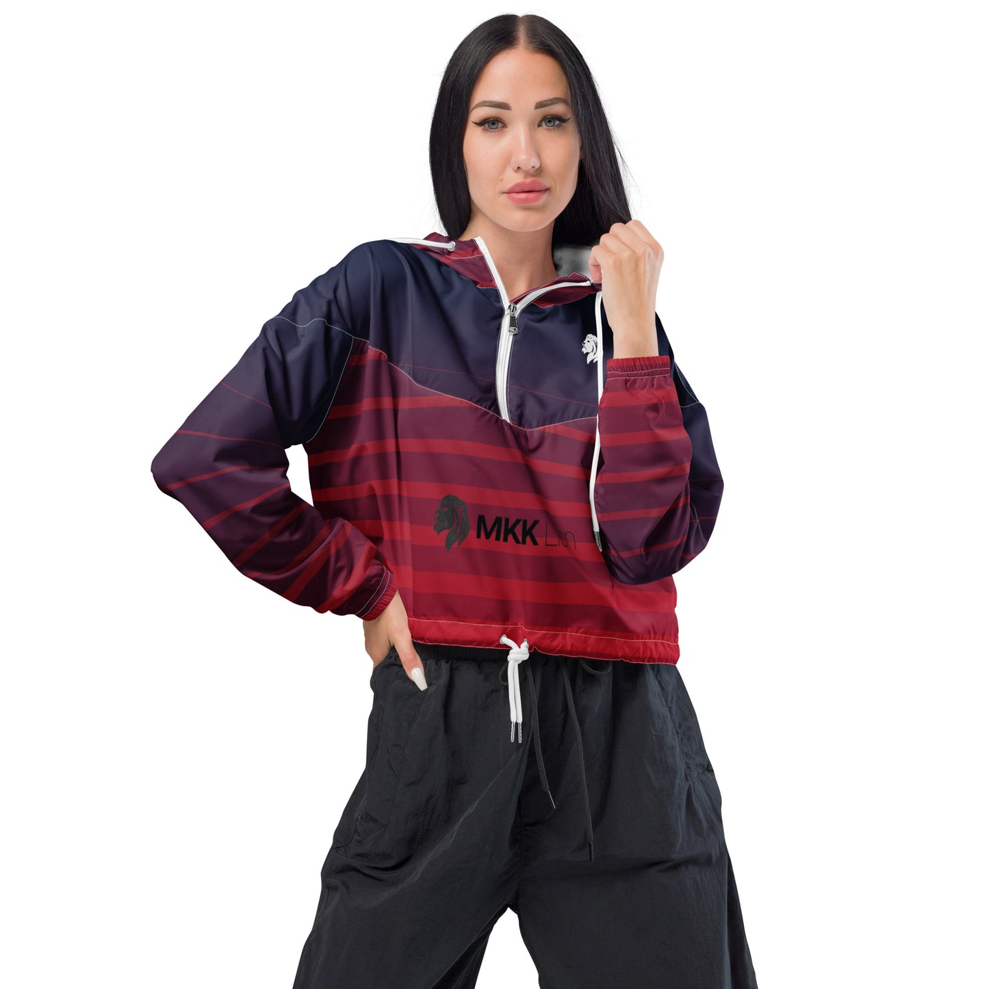 0604 Women’s Cropped Windbreaker, Stripes Red to Blue, 02