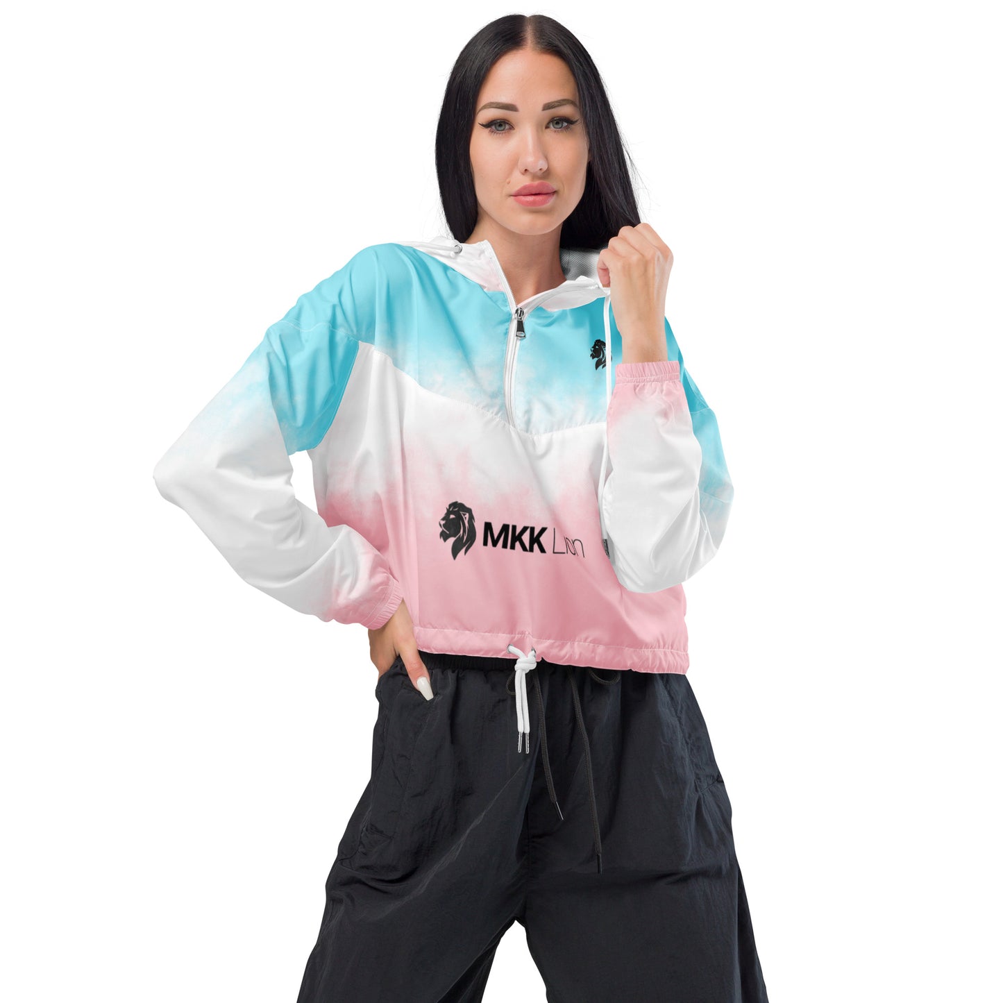 0604 Women’s Cropped Windbreaker, Gradient Pink and Blue, 02