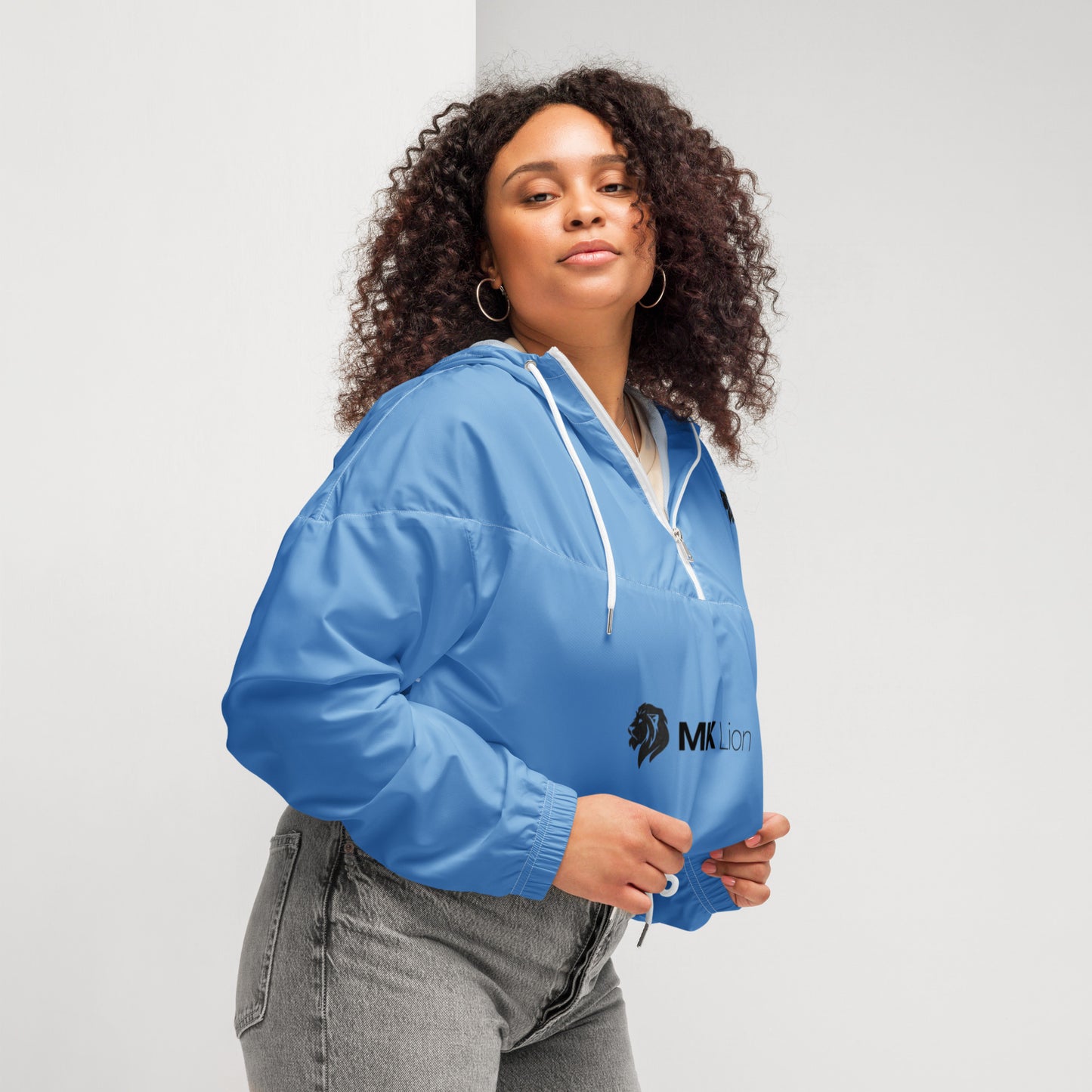 0604 Women’s Cropped Windbreaker, Solid Blue, 02