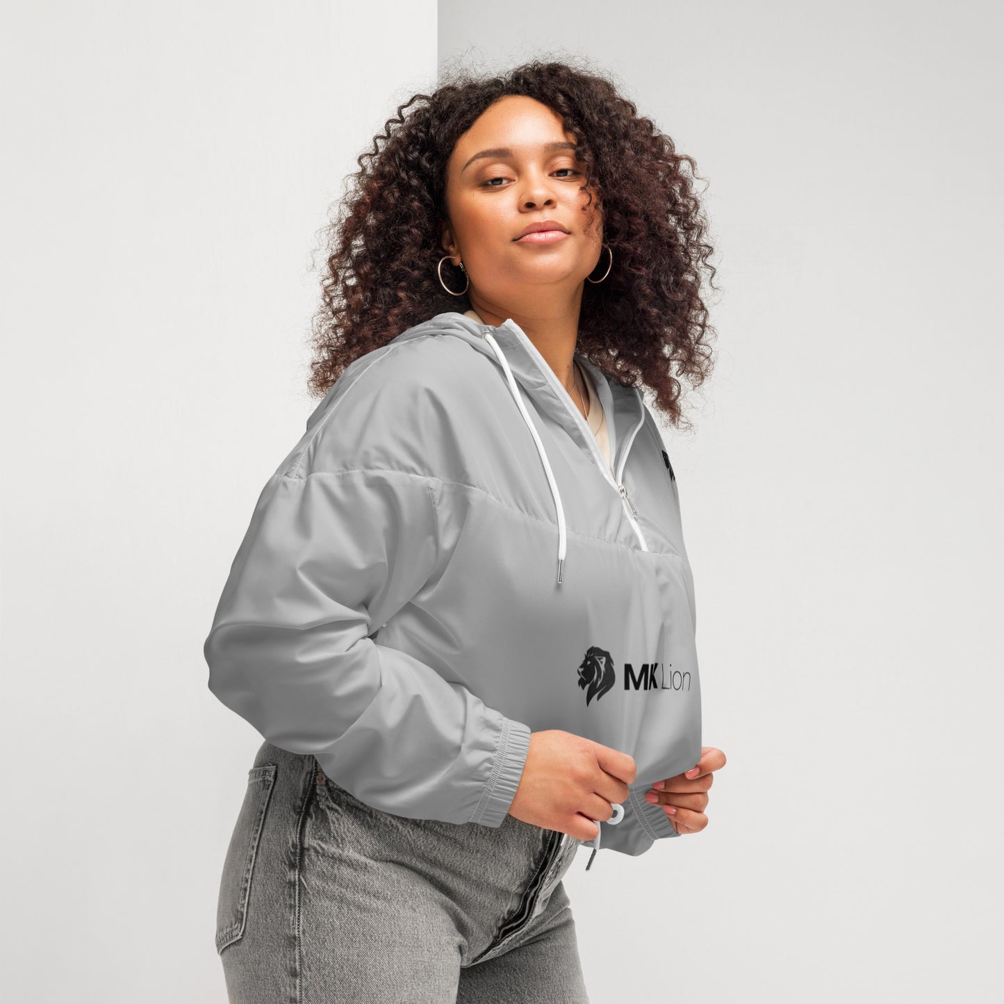 0604 Women’s Cropped Windbreaker, Solid Grey, 02