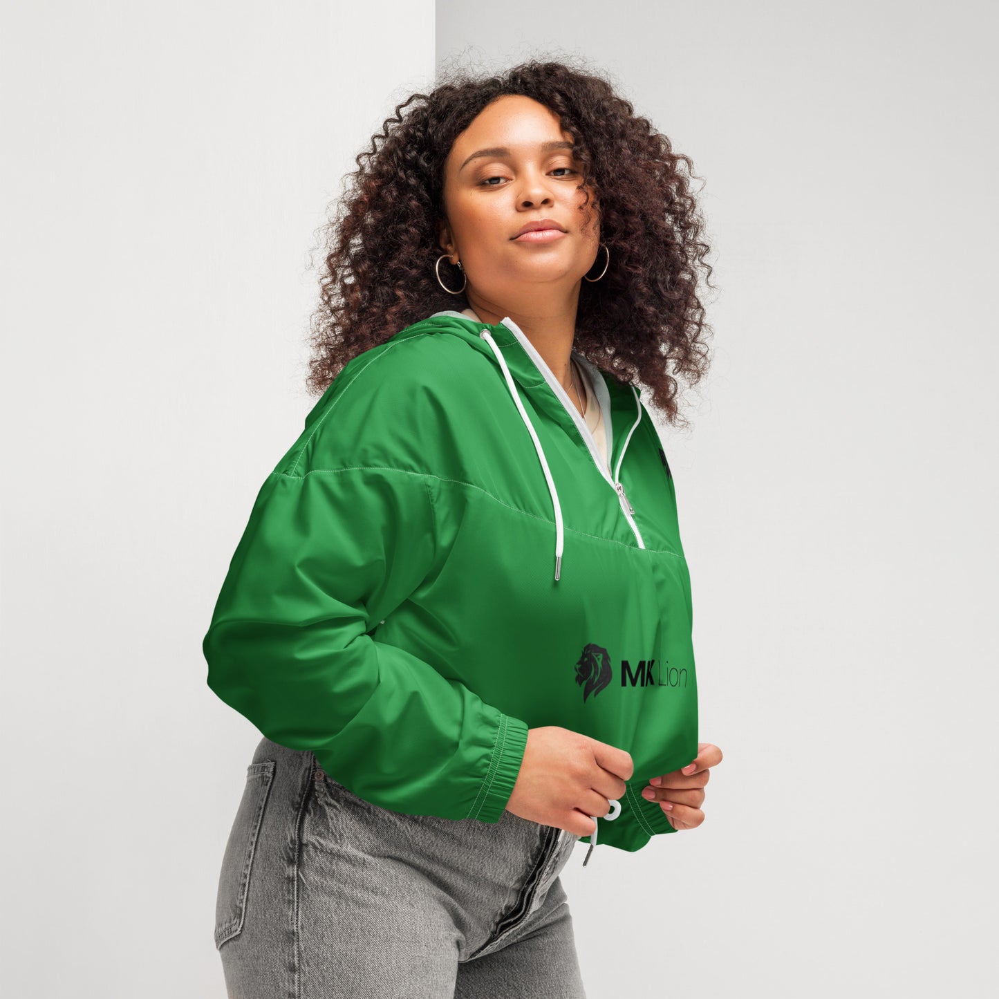 0604 Women’s Cropped Windbreaker, Solid Green, 02