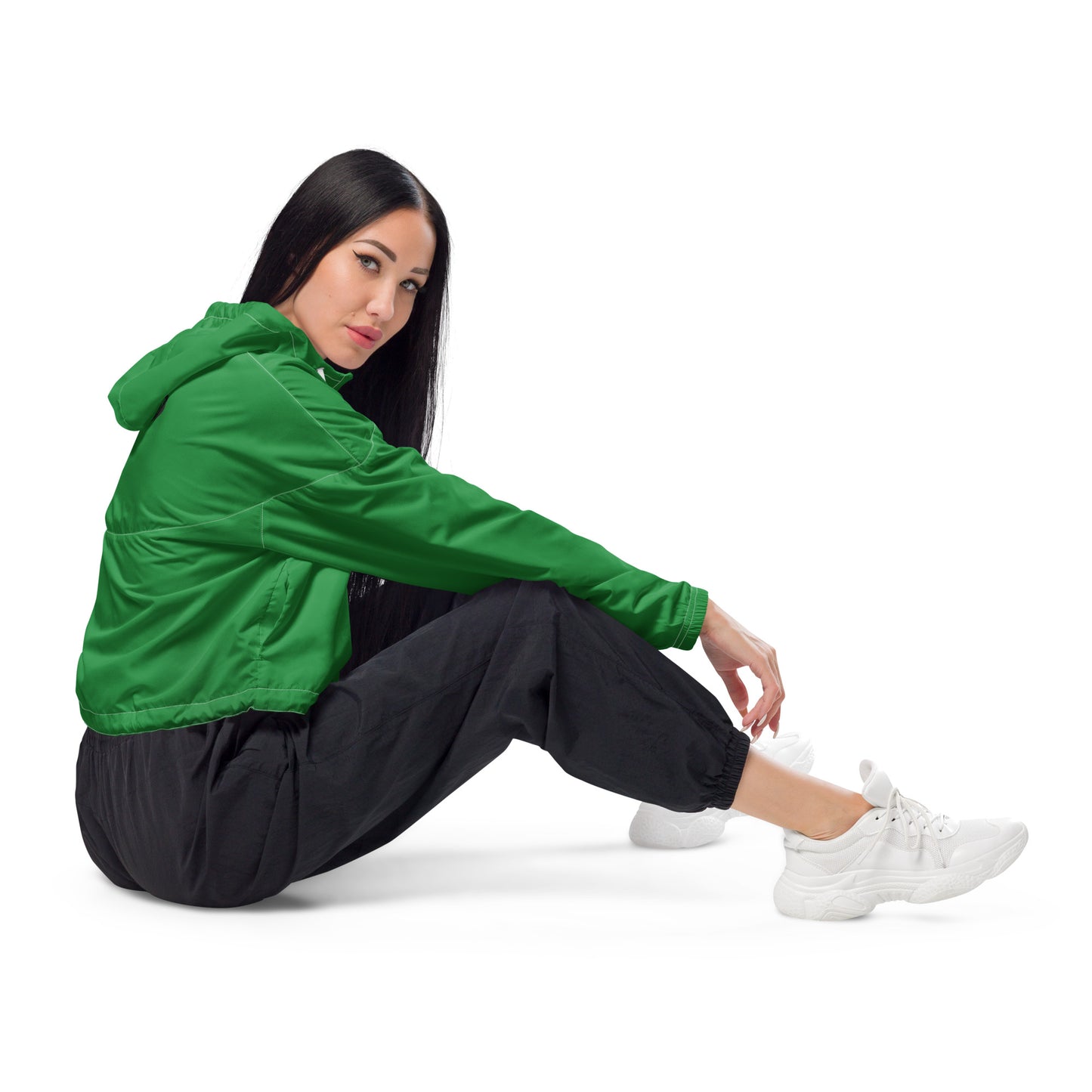 0604 Women’s Cropped Windbreaker, Solid Green, 02