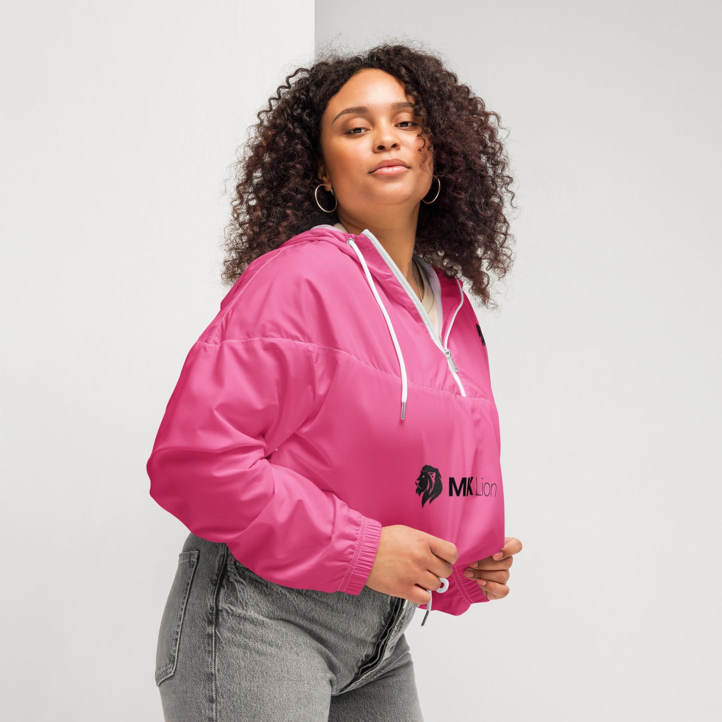 0604 Women’s Cropped Windbreaker, Solid Pink, 02