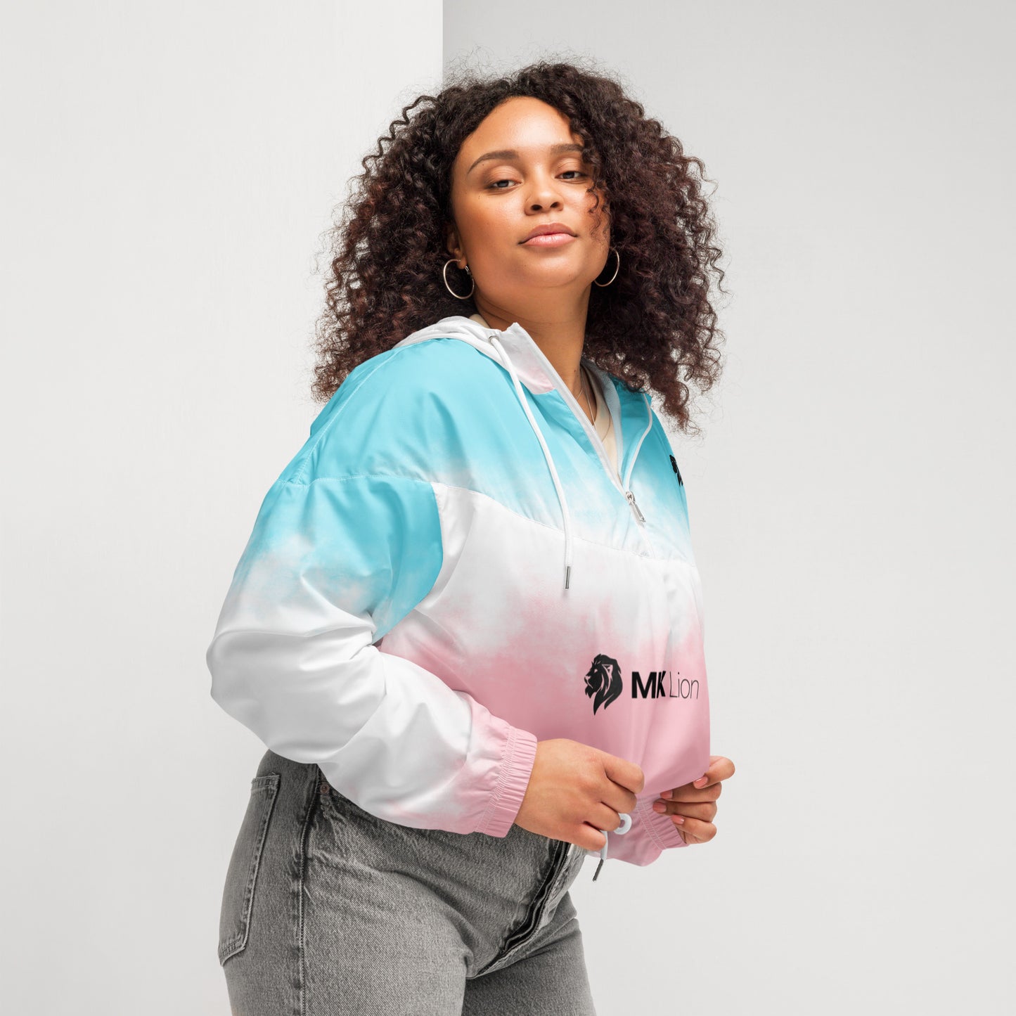 0604 Women’s Cropped Windbreaker, Gradient Pink and Blue, 02