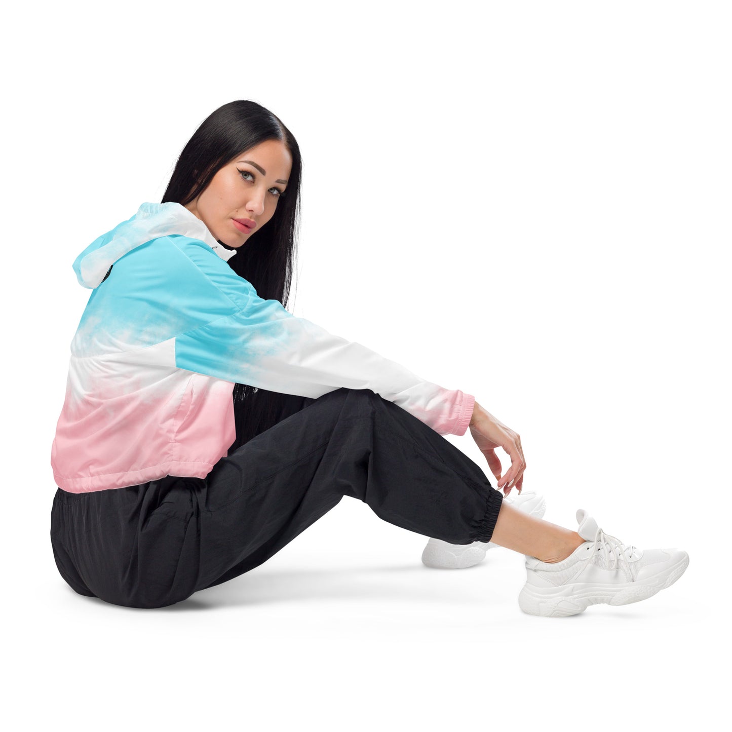 0604 Women’s Cropped Windbreaker, Gradient Pink and Blue, 02