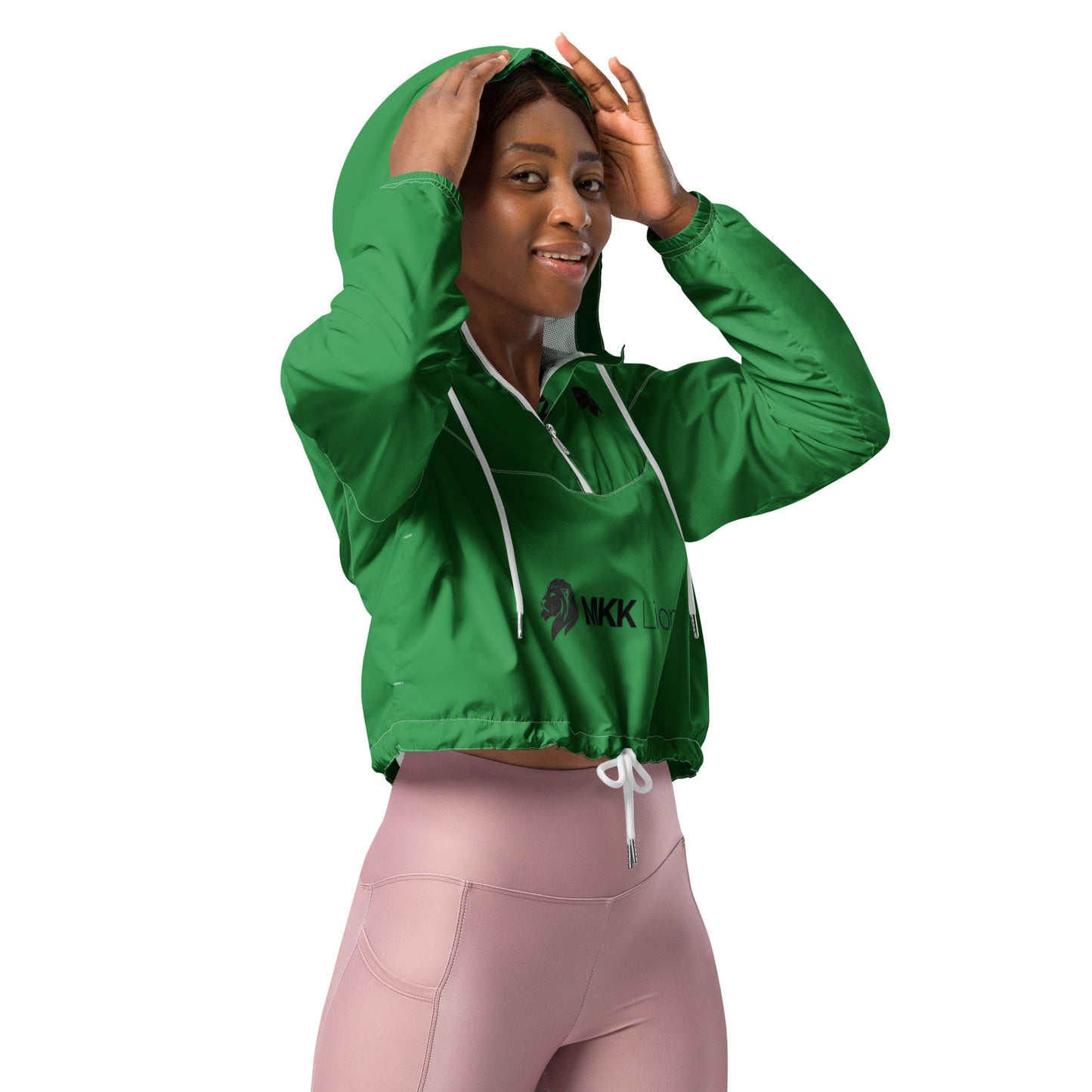 0604 Women’s Cropped Windbreaker, Solid Green, 02