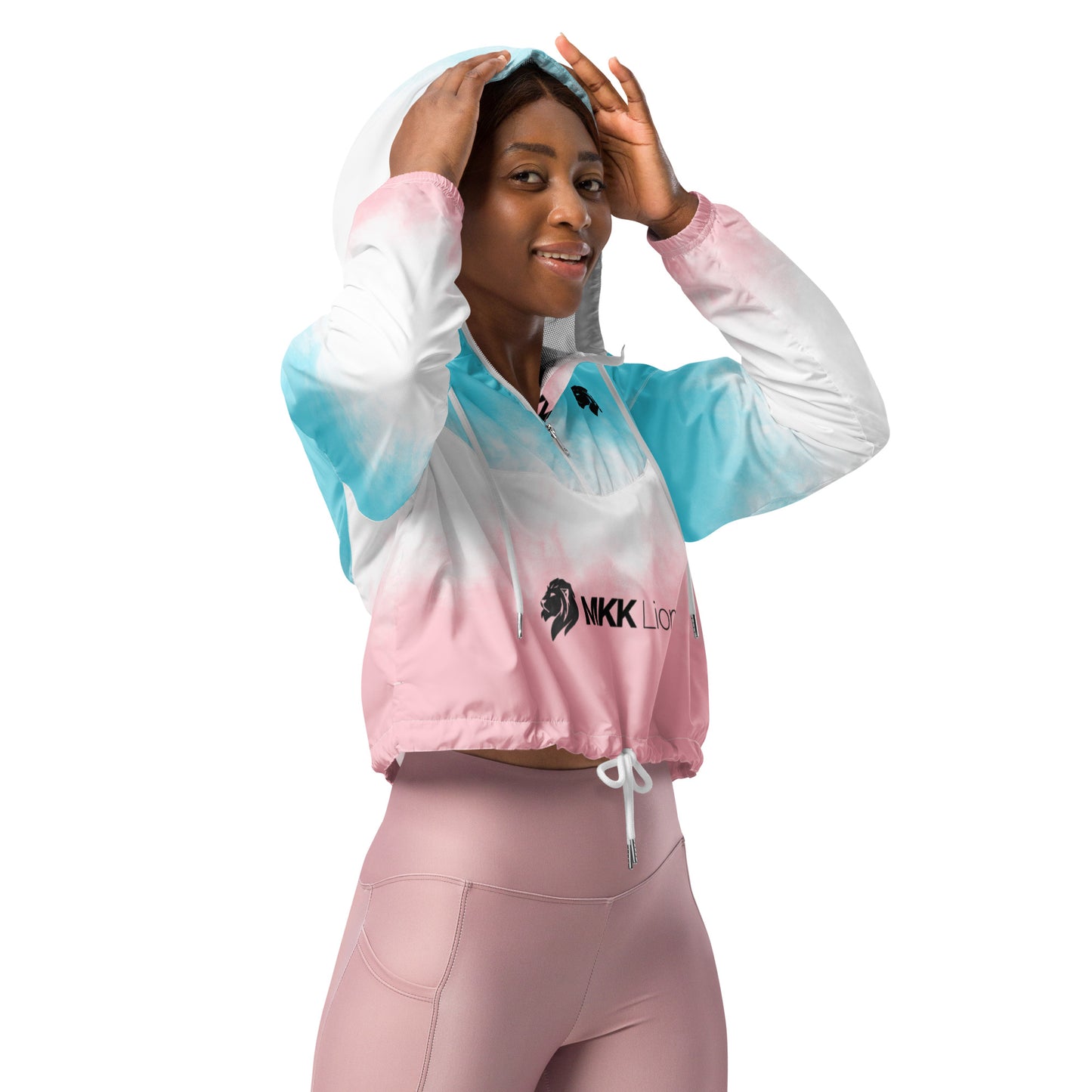 0604 Women’s Cropped Windbreaker, Gradient Pink and Blue, 02