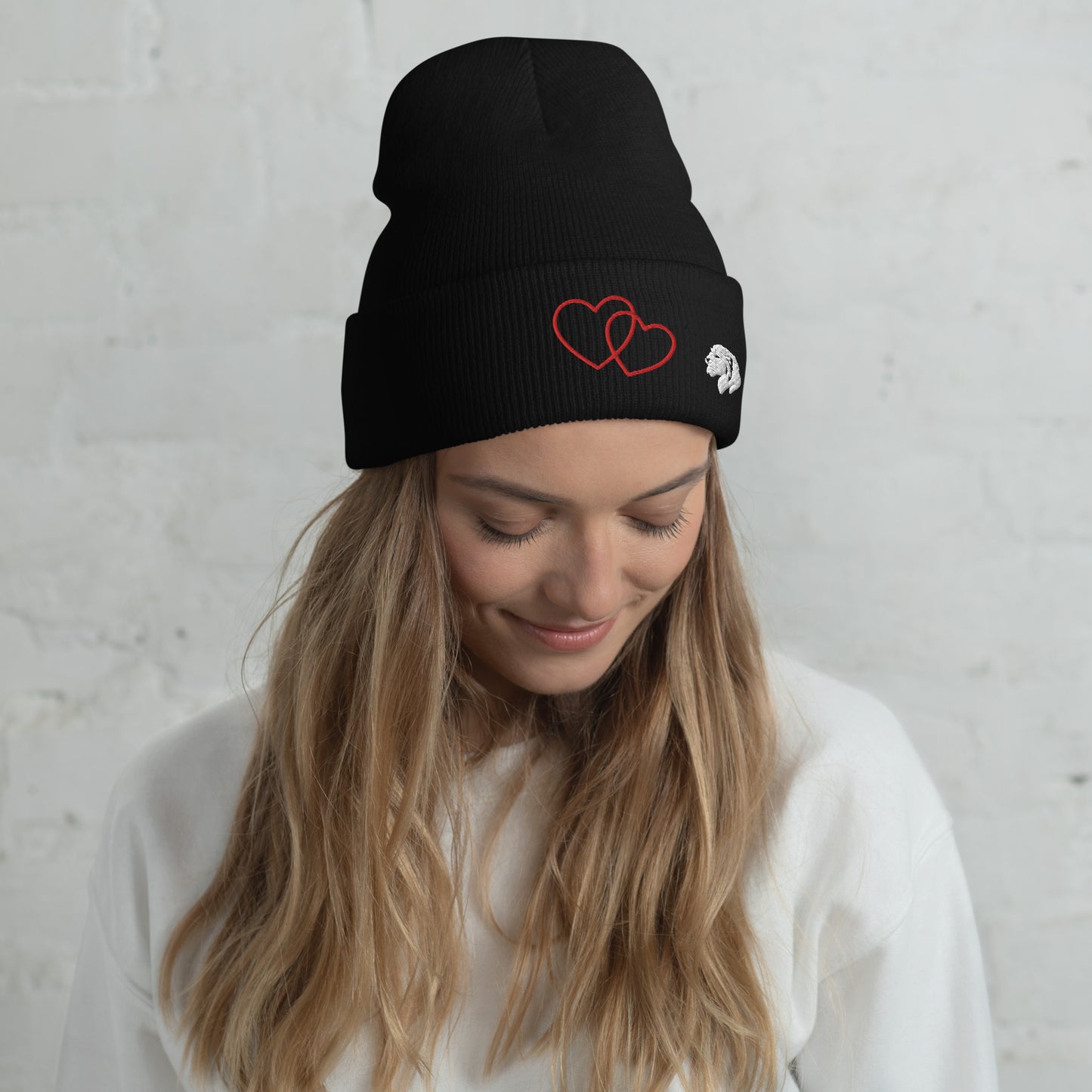 0801c Cuffed Beanie, Love - Hearts Interlocking