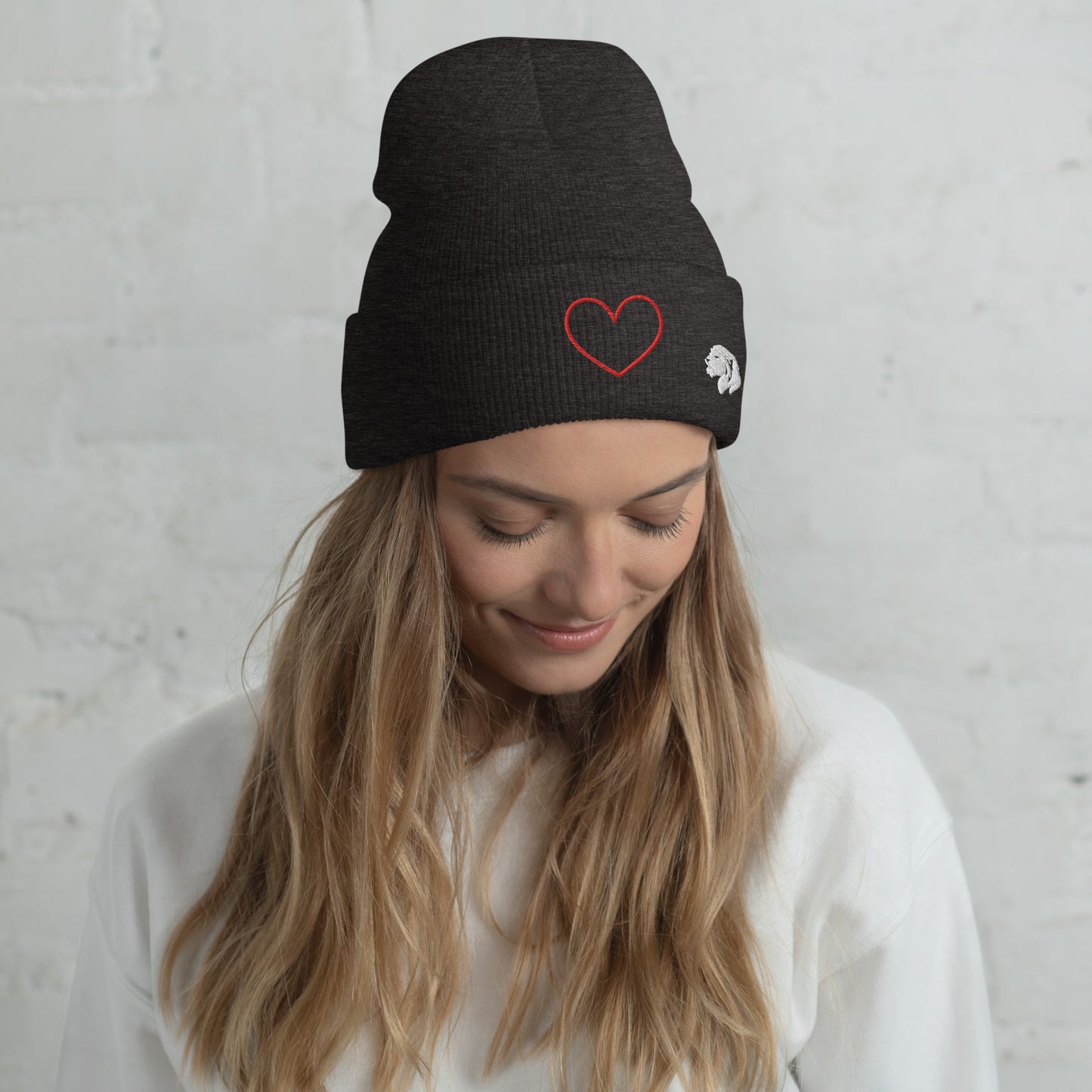 0801c Cuffed Beanie, Love - Heart