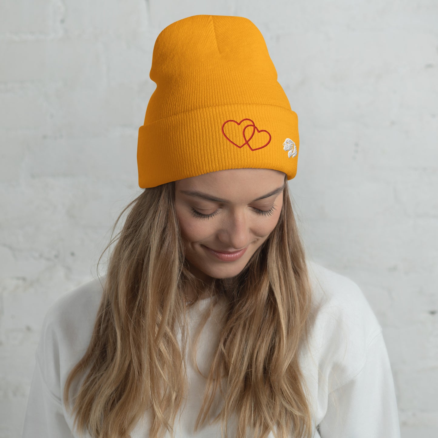 0801c Cuffed Beanie, Love - Hearts Interlocking