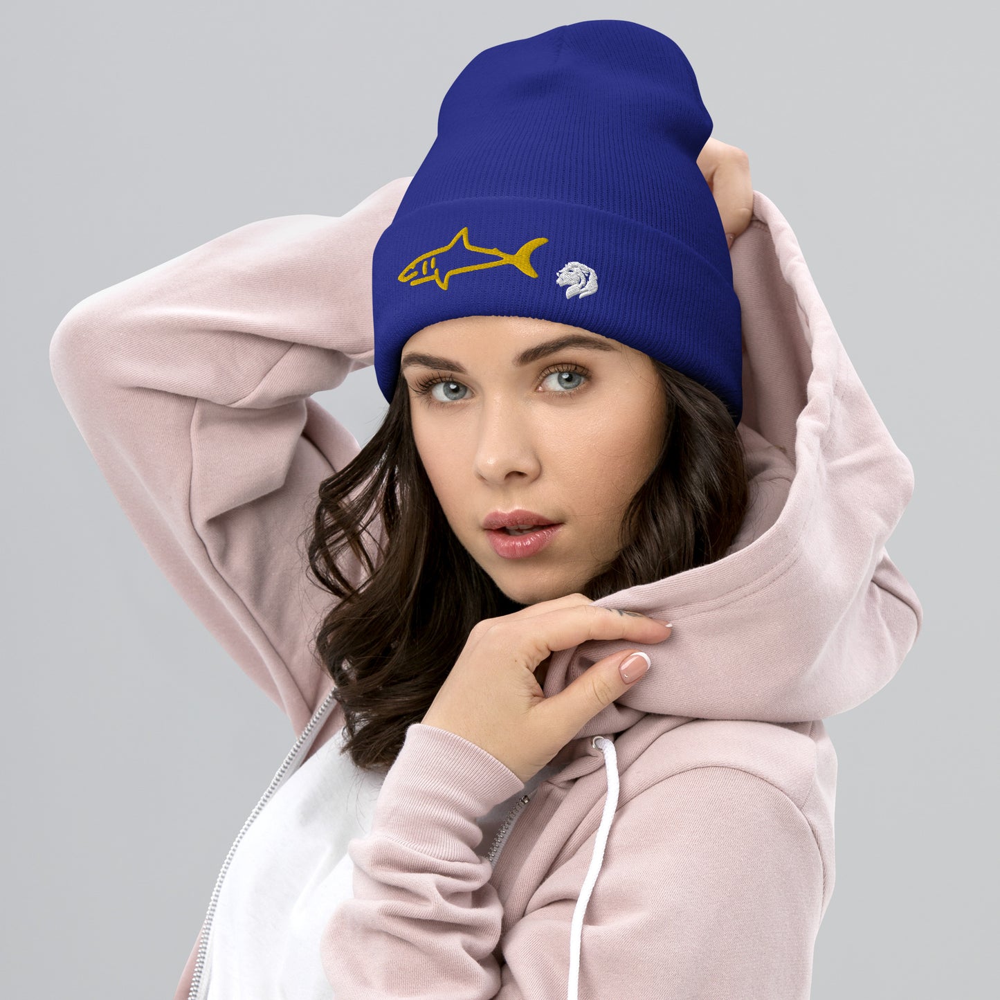 0801c Cuffed Beanie, Animal - Shark