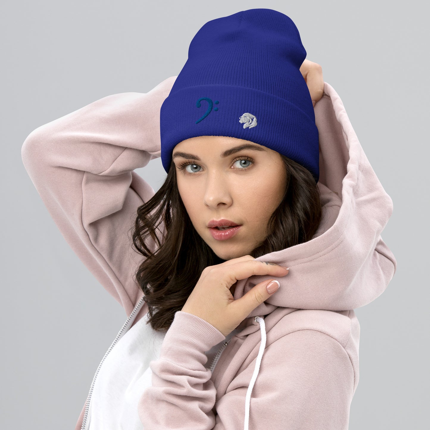 0801c Cuffed Beanie, Music - Bass Clef