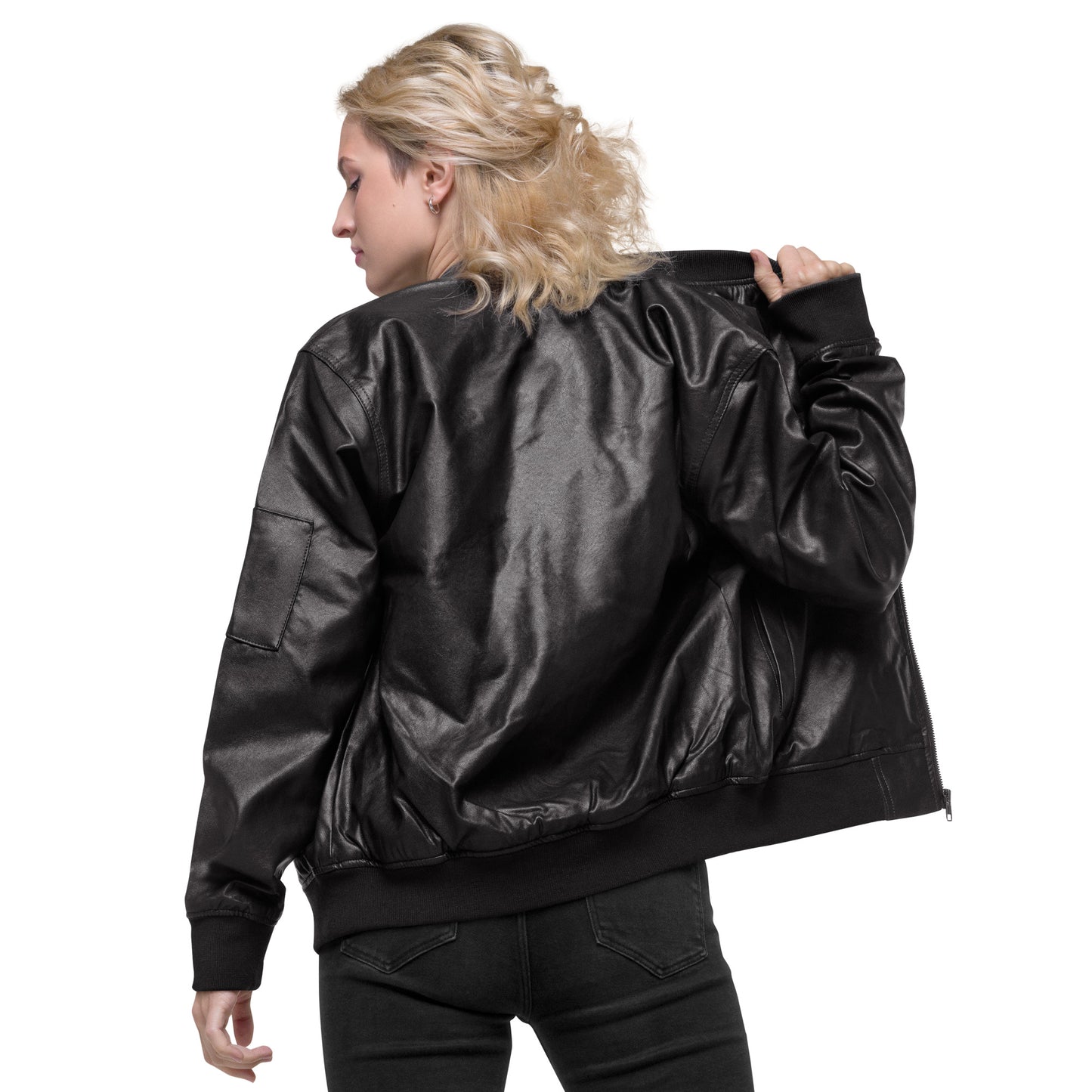 0601b Faux Leather Bomber Jacket, 03