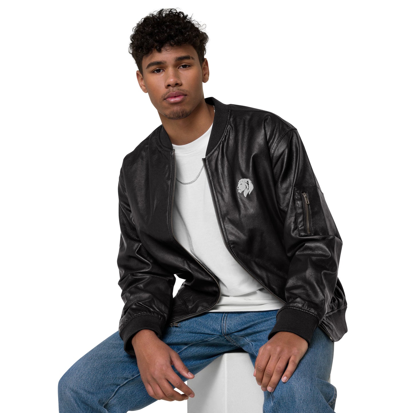 0601b Faux Leather Bomber Jacket, 03