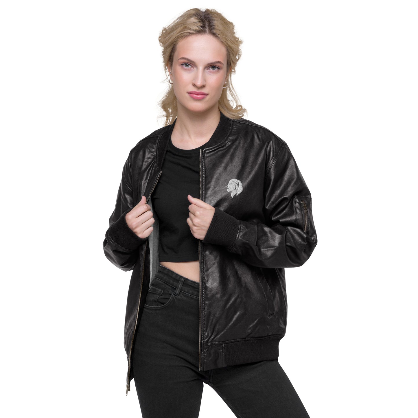 0601b Faux Leather Bomber Jacket, 03