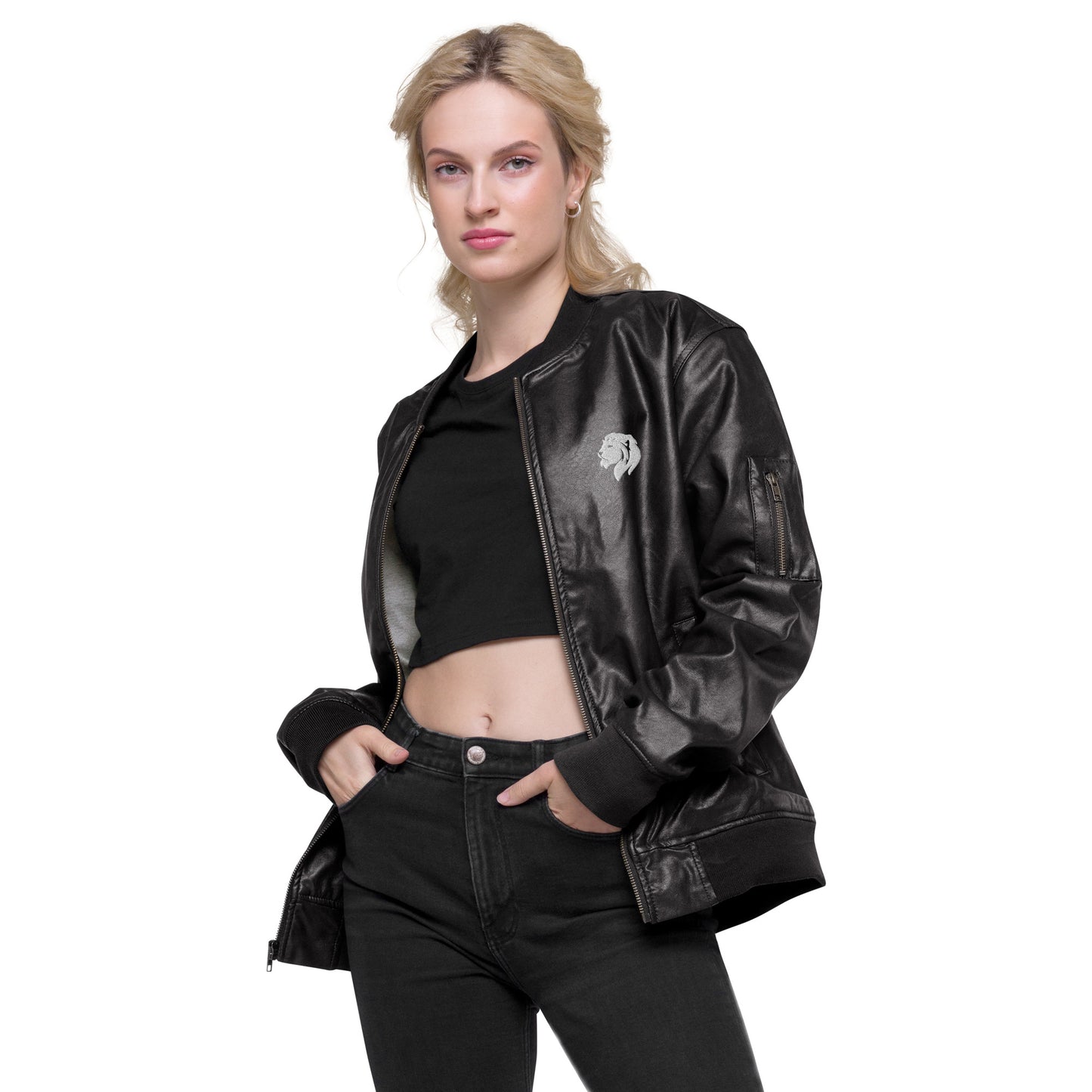 0601b Faux Leather Bomber Jacket, 03