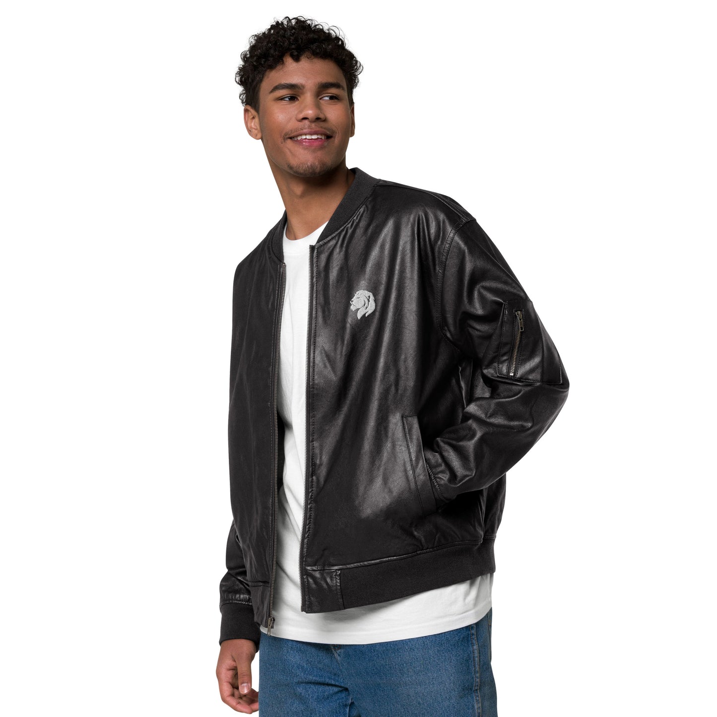 0601b Faux Leather Bomber Jacket, 03