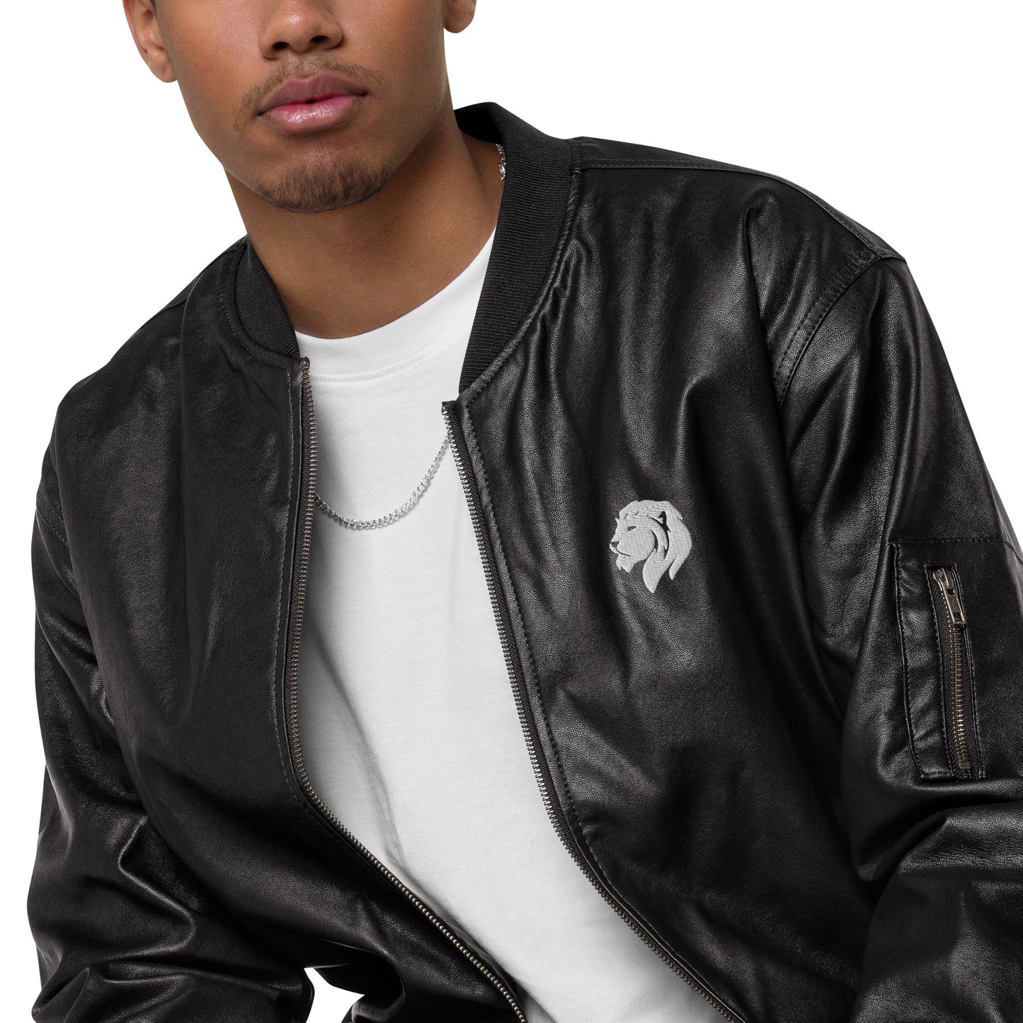 0601b Faux Leather Bomber Jacket, 03