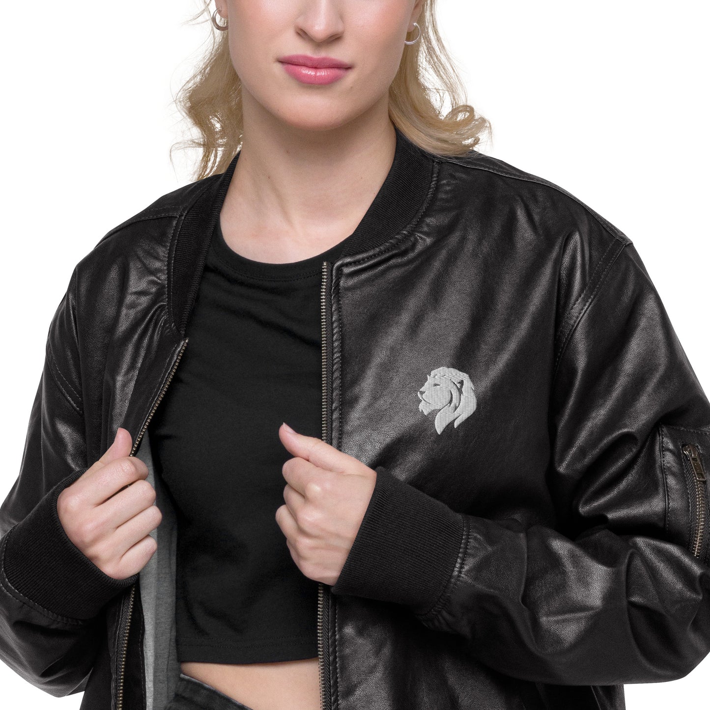 0601b Faux Leather Bomber Jacket, 03