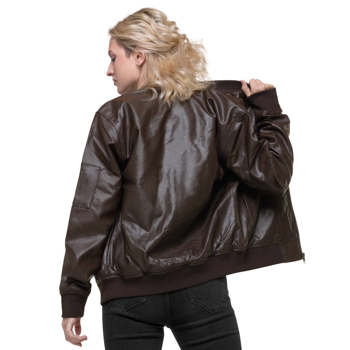 0601b Faux Leather Bomber Jacket, 03