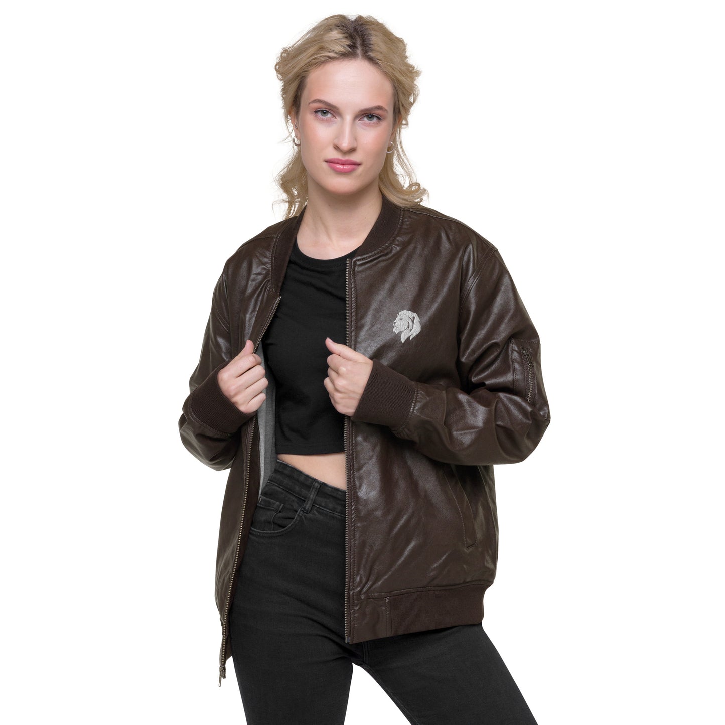 0601b Faux Leather Bomber Jacket, 03