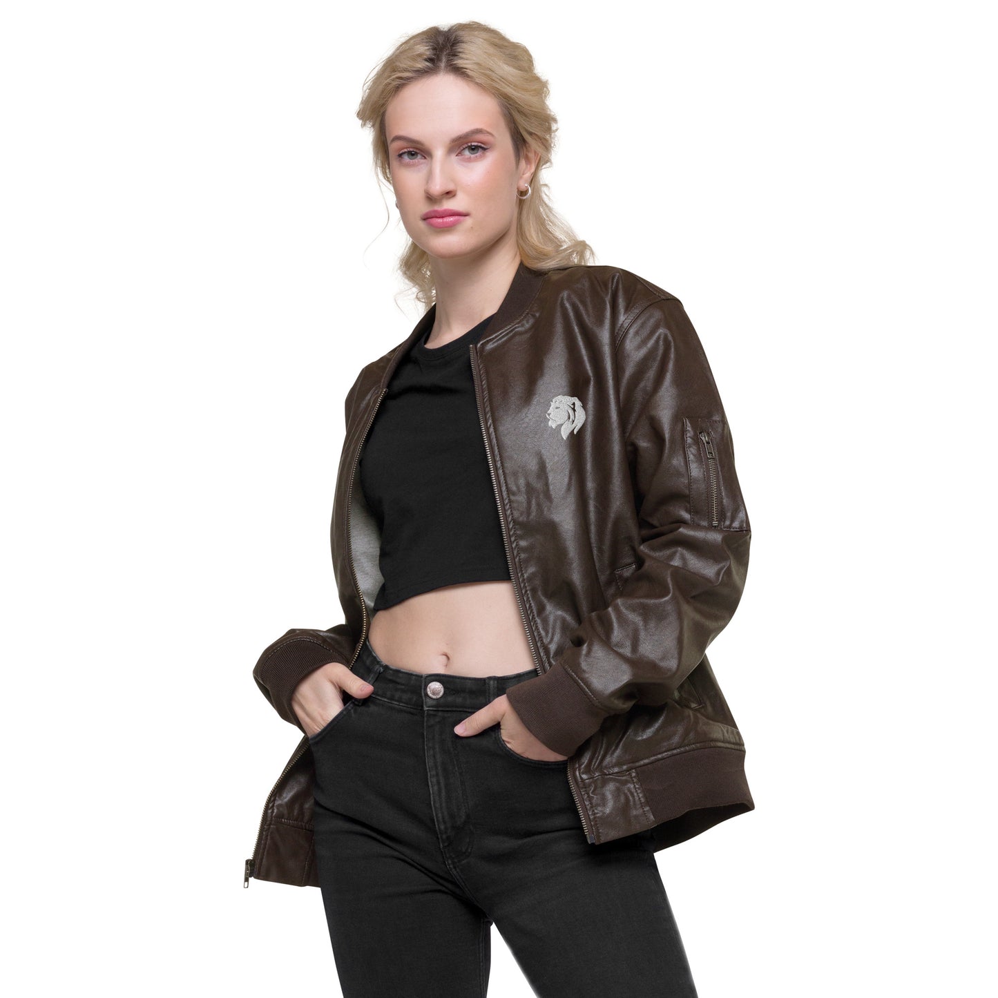 0601b Faux Leather Bomber Jacket, 03