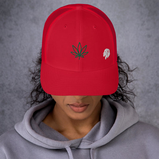 0804 Trucker Cap, Earth - Cannabis Marijuana Leaf