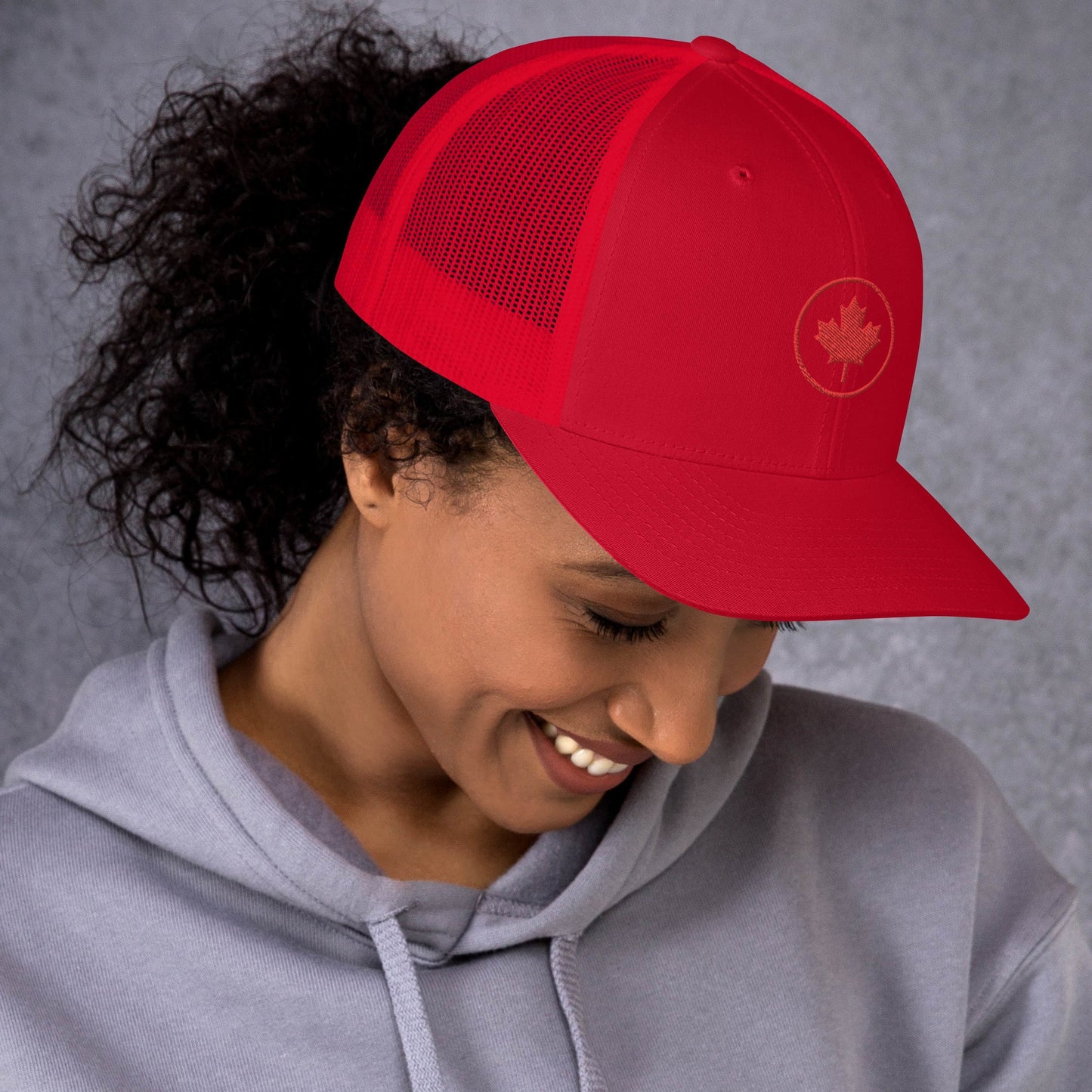 0804z Trucker Cap, Red - Maple Leaf Circle