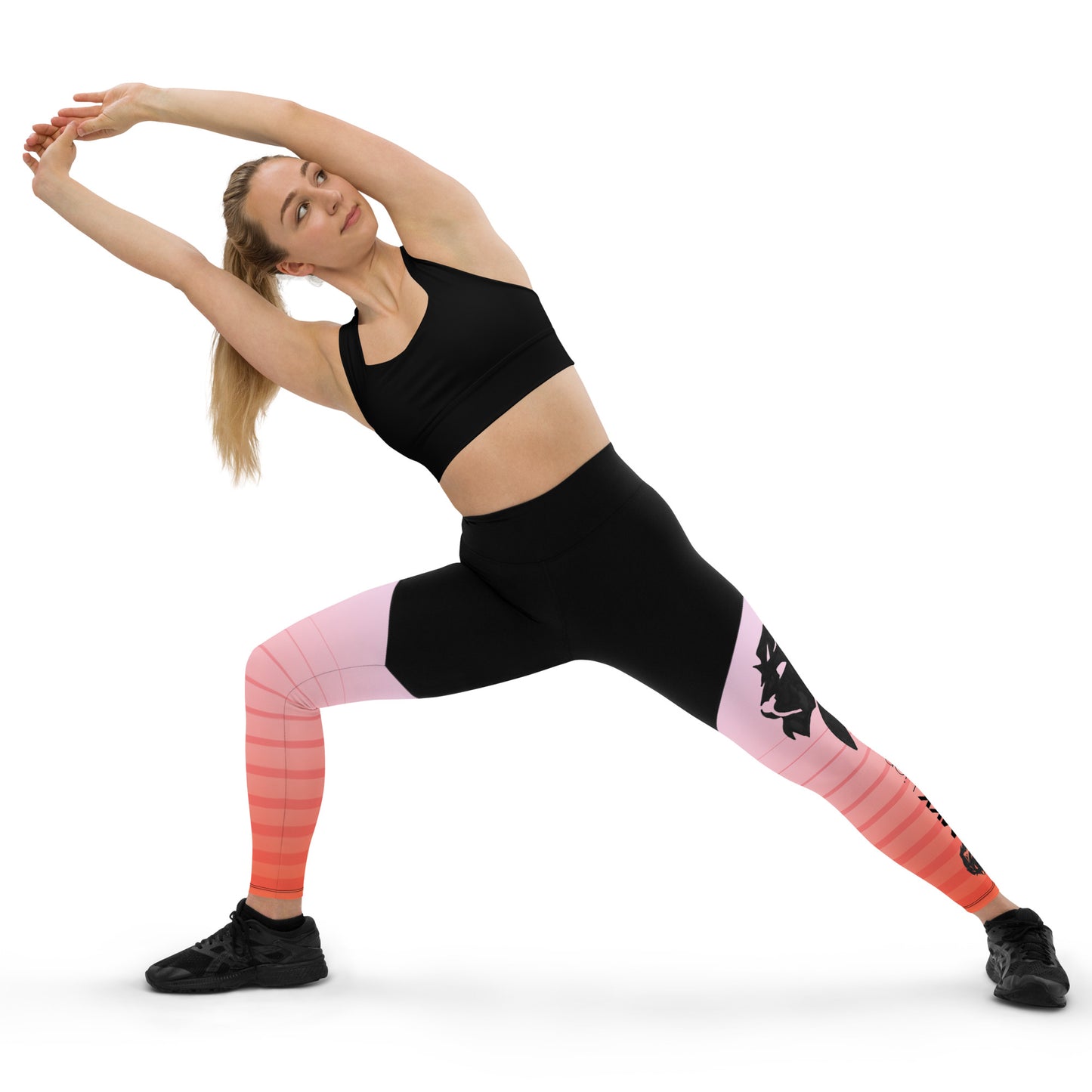 0306 Sports Leggings, Stripes 6 Red to Pink