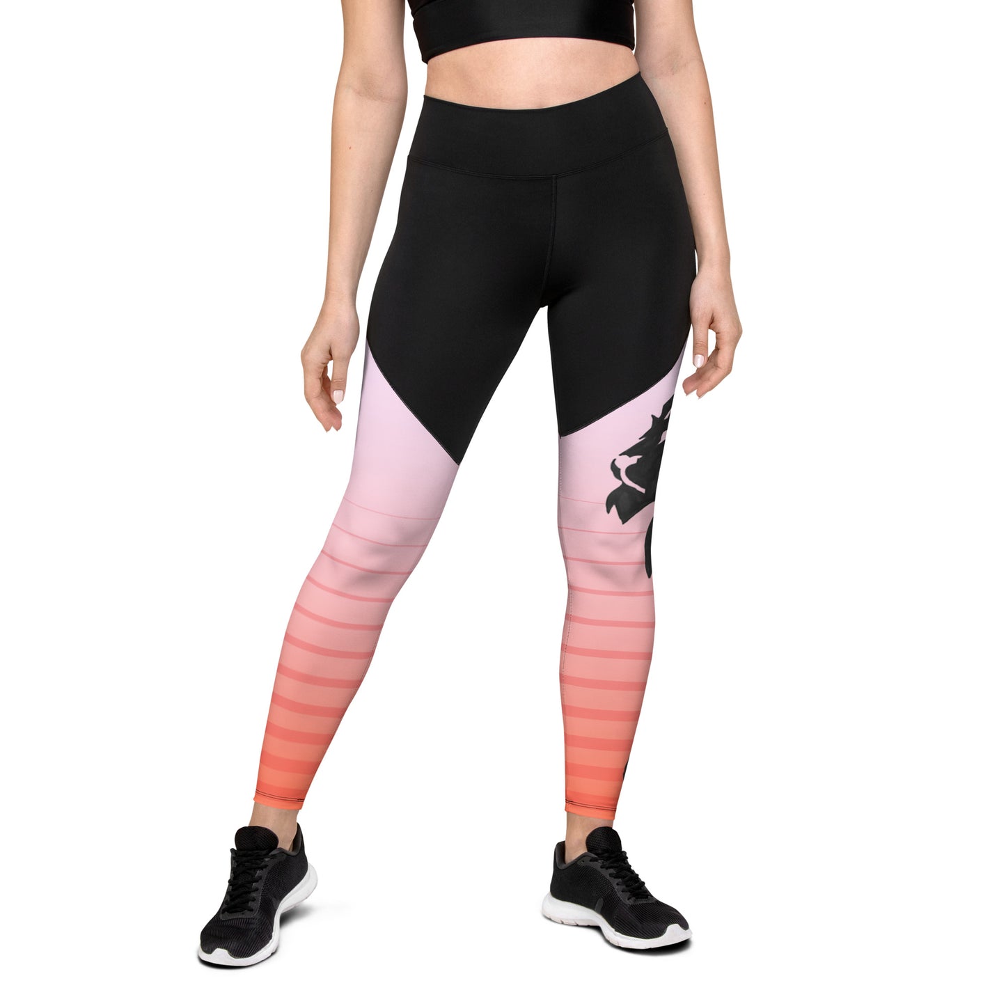 0306 Sports Leggings, Stripes 6 Red to Pink